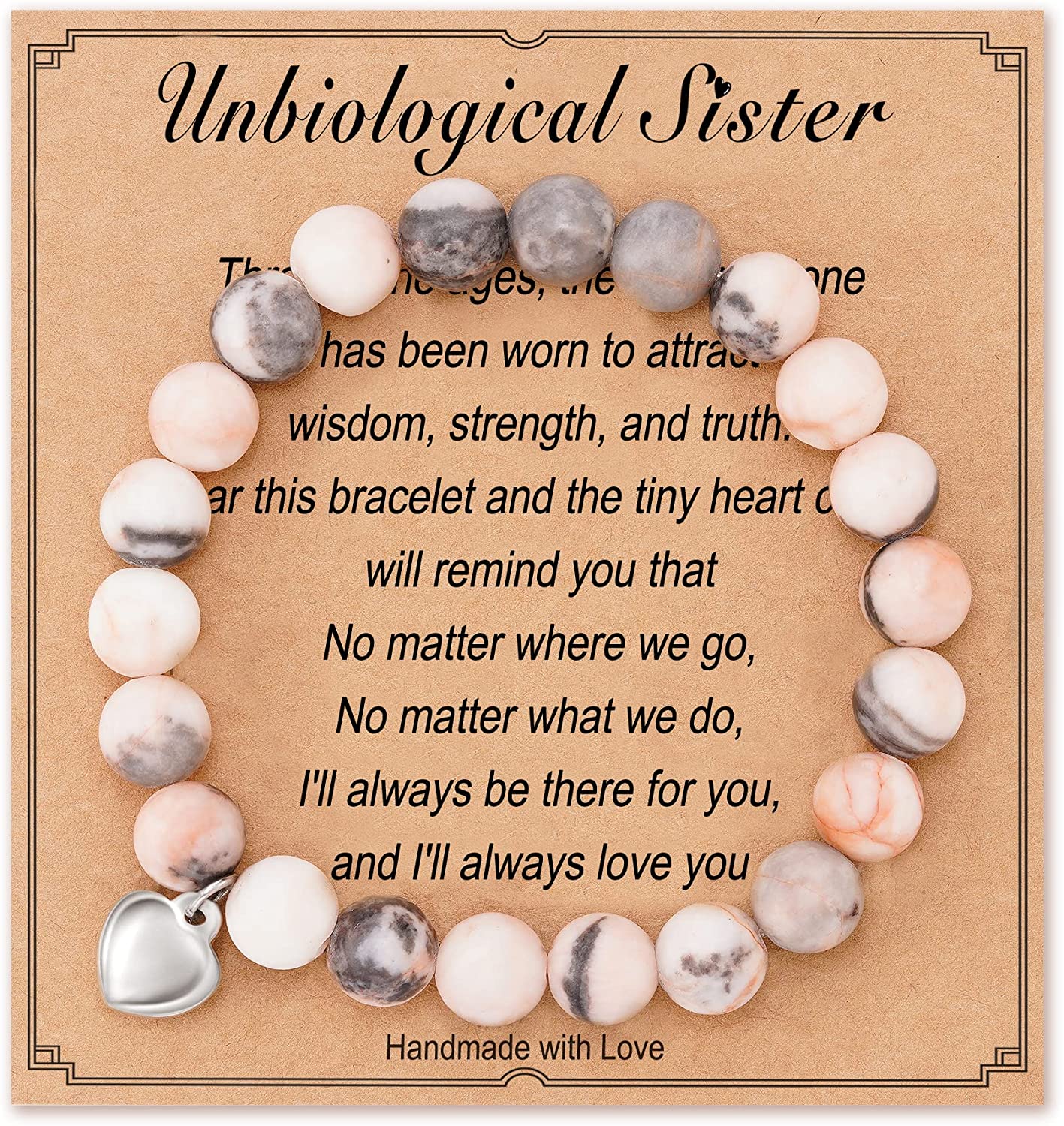 HGDEER Natural Stone Sister Bracelet, Sister Meaningful Gifts for Women Girls with Gift Message Card Apparel & Accessories > Jewelry > Bracelets HGDEER Unbiological Sister - Pink