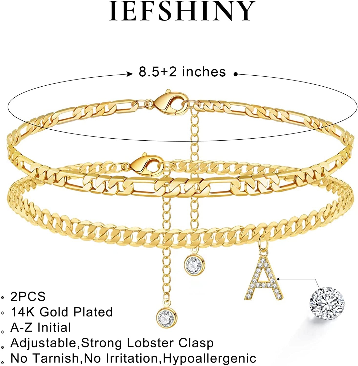 Initial Ankle Bracelets for Women, 14K Gold Plated Layered Initial Cubic Zirconia Ankle Bracelets Dainty Beach Letter Initial Anklet A-Z Gold Anklets for Women Teen Girls Foot Jewelry Gifts Apparel & Accessories > Jewelry > Anklets IEFSHINY