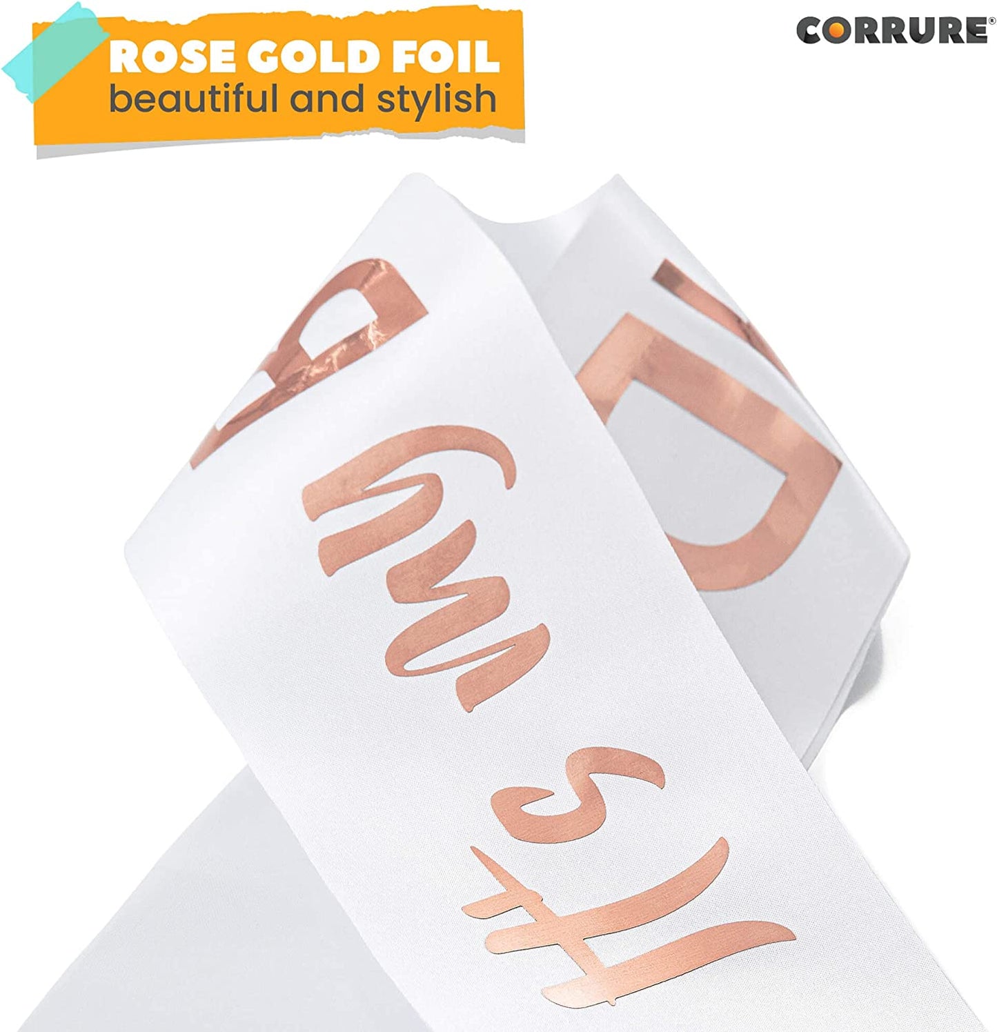 CORRURE 'It'S My Birthday' Sash with Rose Gold Foil - Soft Satin White Birthday Sash for Women - Party Favors Supplies and Decorations for Sweet 16, 18Th 21St 30Th 40Th or Any Happy Bday Party Apparel & Accessories > Clothing Accessories > Sashes Pego Brands General