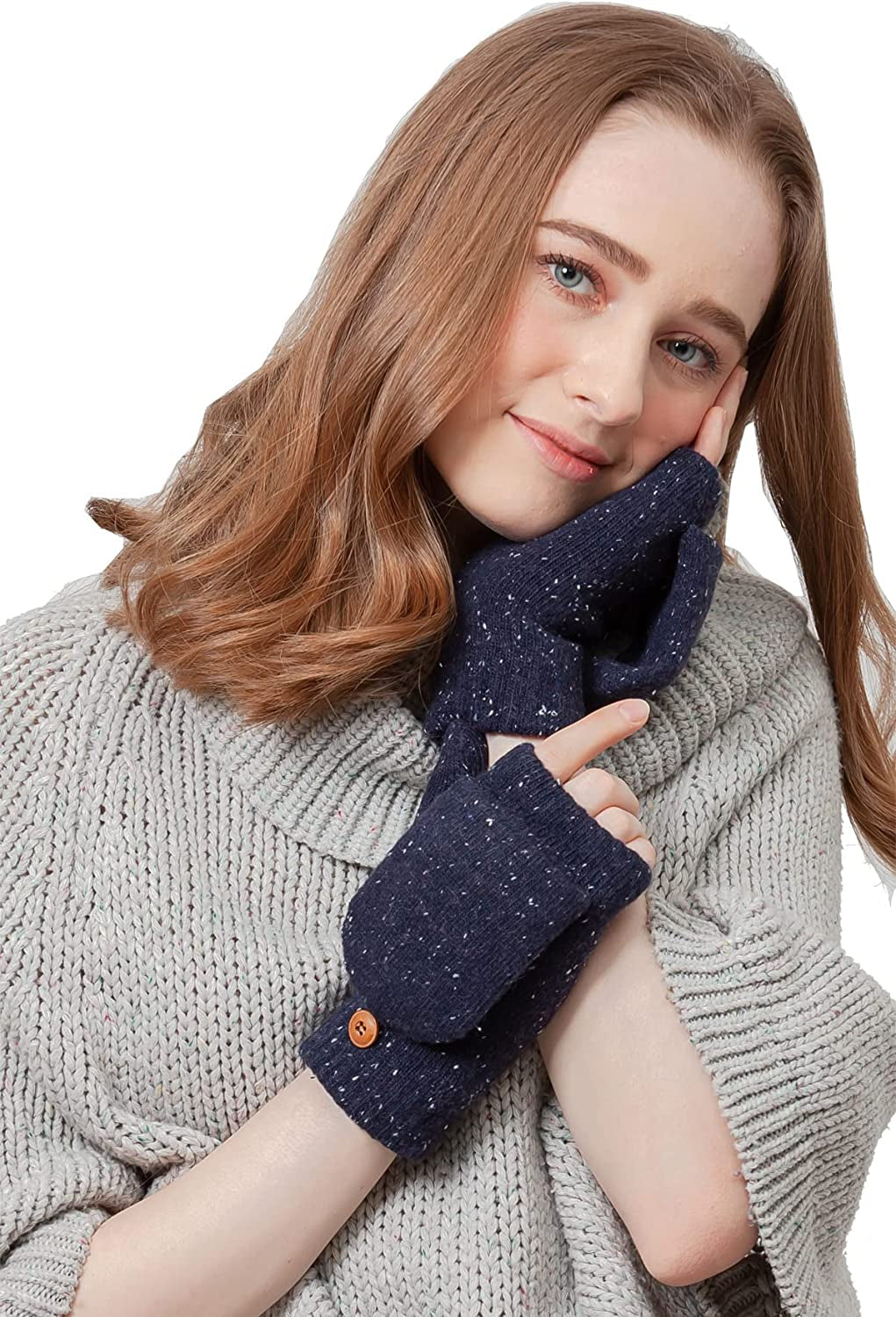 BYOS Women'S Winter Cozy Diamond Pattern Fleece Lined Flip Top Convertible Knit Gloves Mittens Apparel & Accessories > Clothing Accessories > Gloves & Mittens Be Your Own Style Speckle Navy