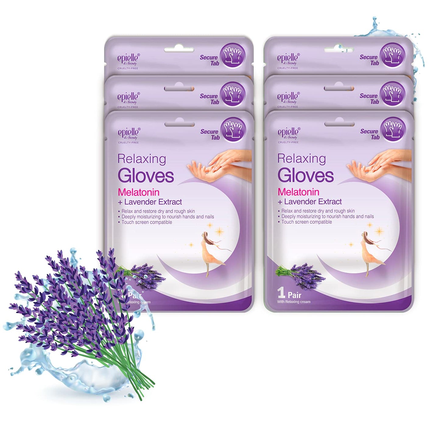 Epielle Relaxing Hand Masks Melatonin + Lavender Extract Deep Moisturizing 100% Vegan & Cruelty-Free (Gloves 6Pk) for Dry Hand Spa Masks Health & Beauty > Personal Care > Foot Care Epielle Gloves 6pk