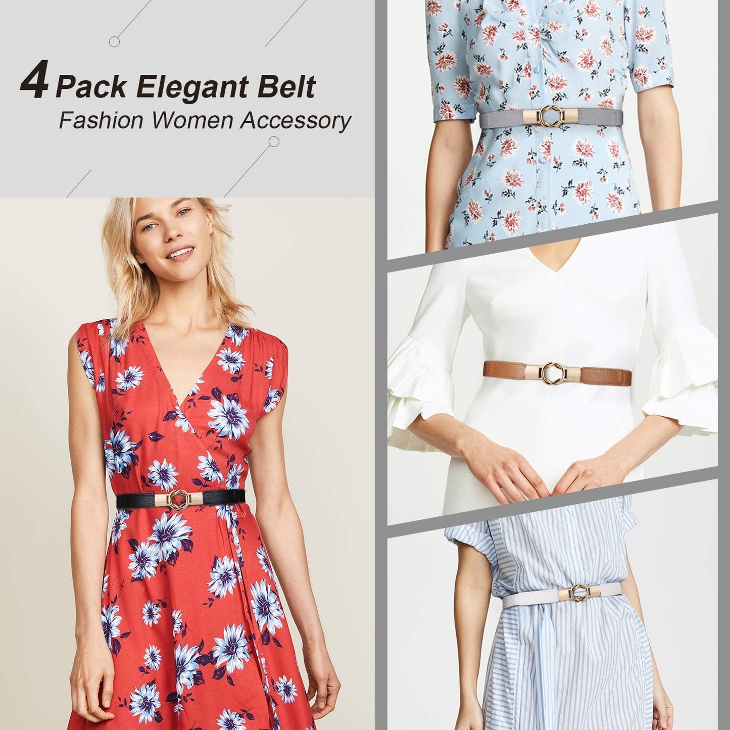 Women Skinny Belt for Dresses Retro Stretch Ladies Waist Belt plus Size Set of 4 Apparel & Accessories > Clothing Accessories > Belts WERFORU