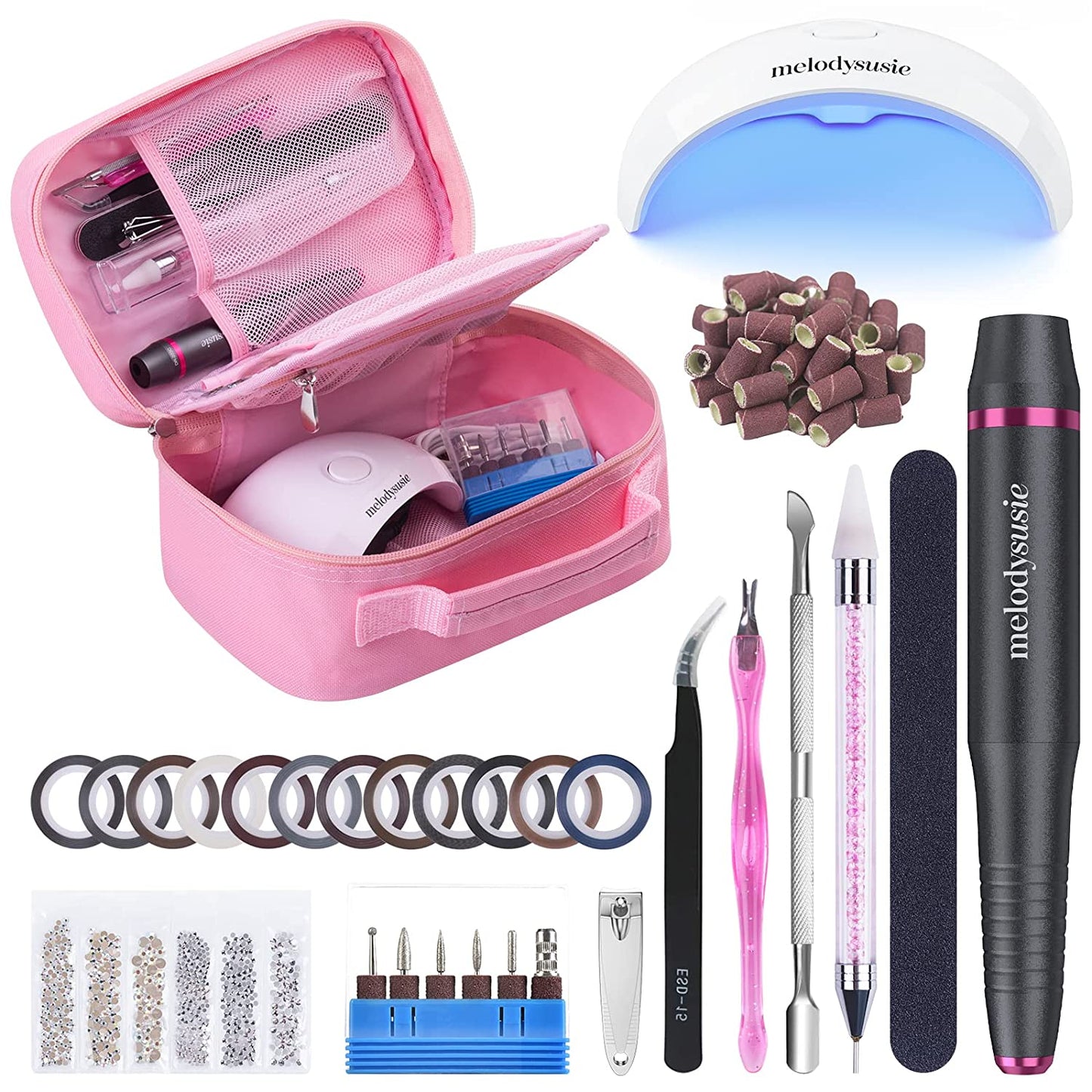 Melodysusie 85 in 1 Acrylic Nail Kit with Storage Bag Pink, Portable Electric Nail Drill, U V LED Nail Lamp, Manicure Tools Set, Compact Gel Nail Starter Kit, Nail Art Supplies DIY at Home Health & Beauty > Personal Care > Cosmetics > Cosmetic Tools > Nail Tools MelodySusie Set 2