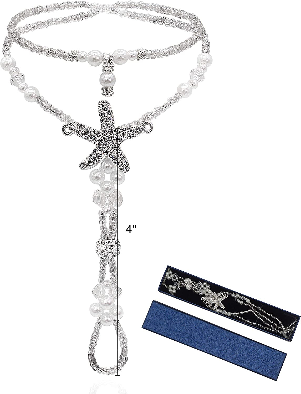 Bellady Foot Jewelry Barefoot Sandals for Women Wedding, Starfish Ankle Bracelet with Rhinestone 1 Pair Apparel & Accessories > Jewelry > Anklets Bellady