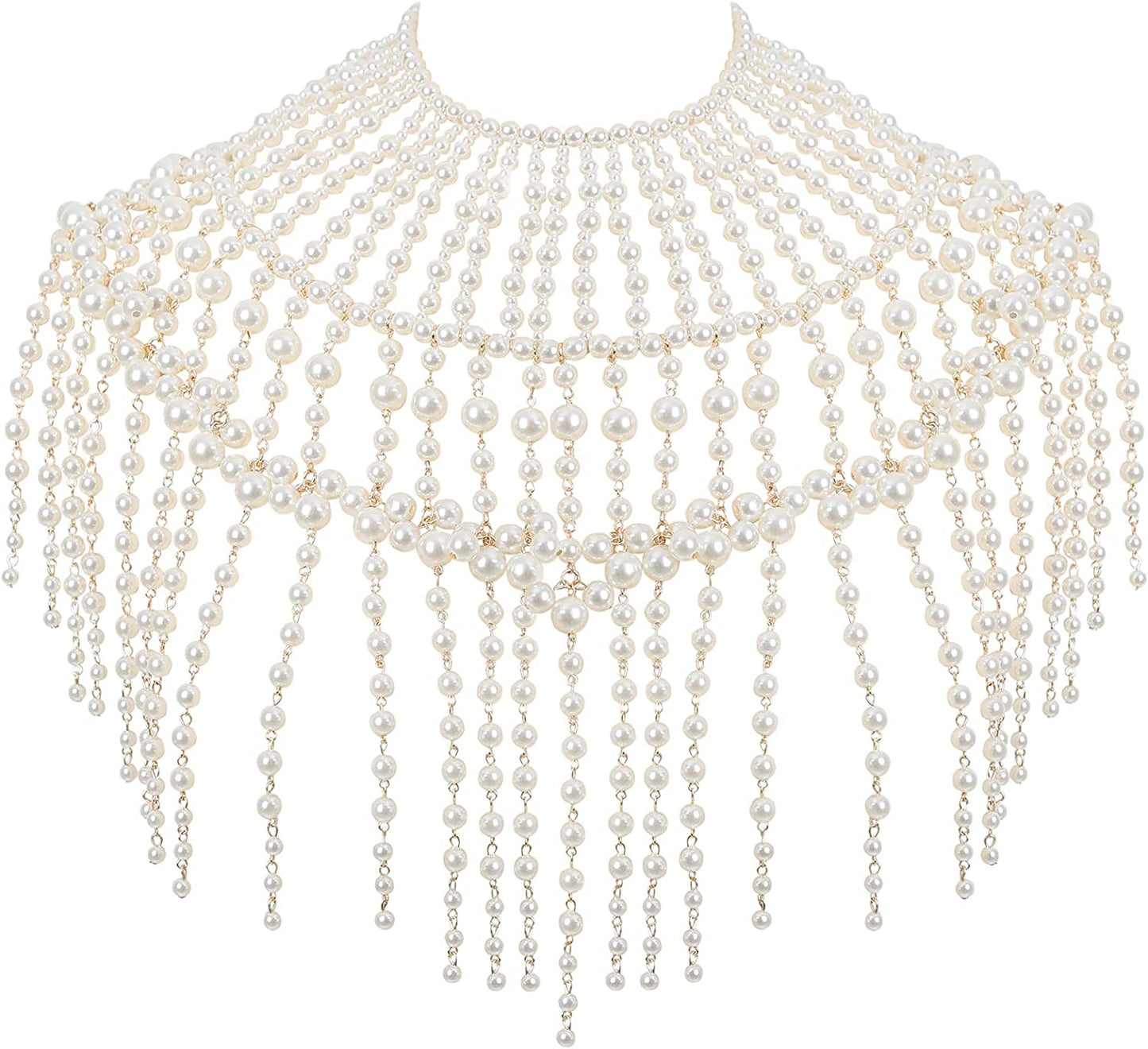 Azazccm Pearl Body Chain-Fashion Pearl Shoulder Necklace for Women,Party, Wedding, Photo Shoot, Adjustable Pearl Body Jewelry Apparel & Accessories > Jewelry > Body Jewelry Azazccm Pearls-5