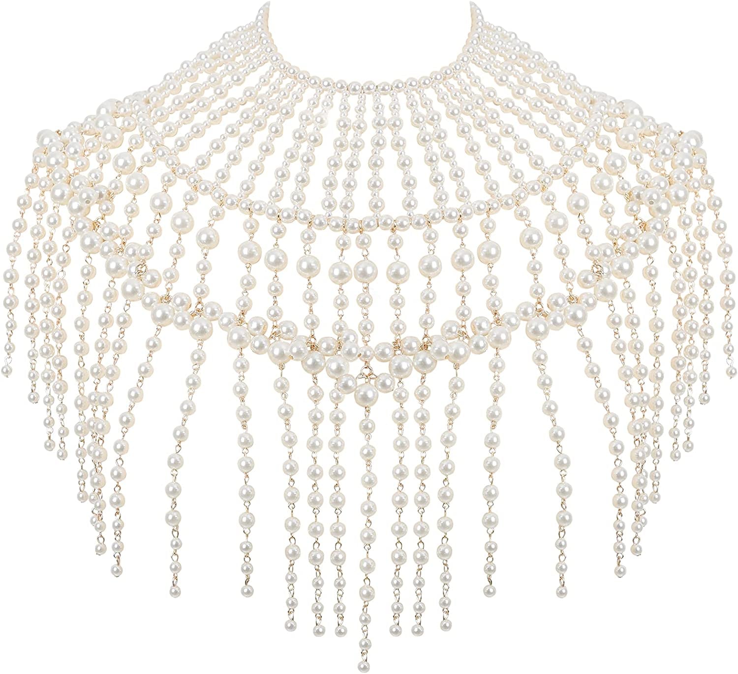 Azazccm Pearl Body Chain-Fashion Pearl Shoulder Necklace for Women,Party, Wedding, Photo Shoot, Adjustable Pearl Body Jewelry Apparel & Accessories > Jewelry > Body Jewelry Azazccm Pearls-5