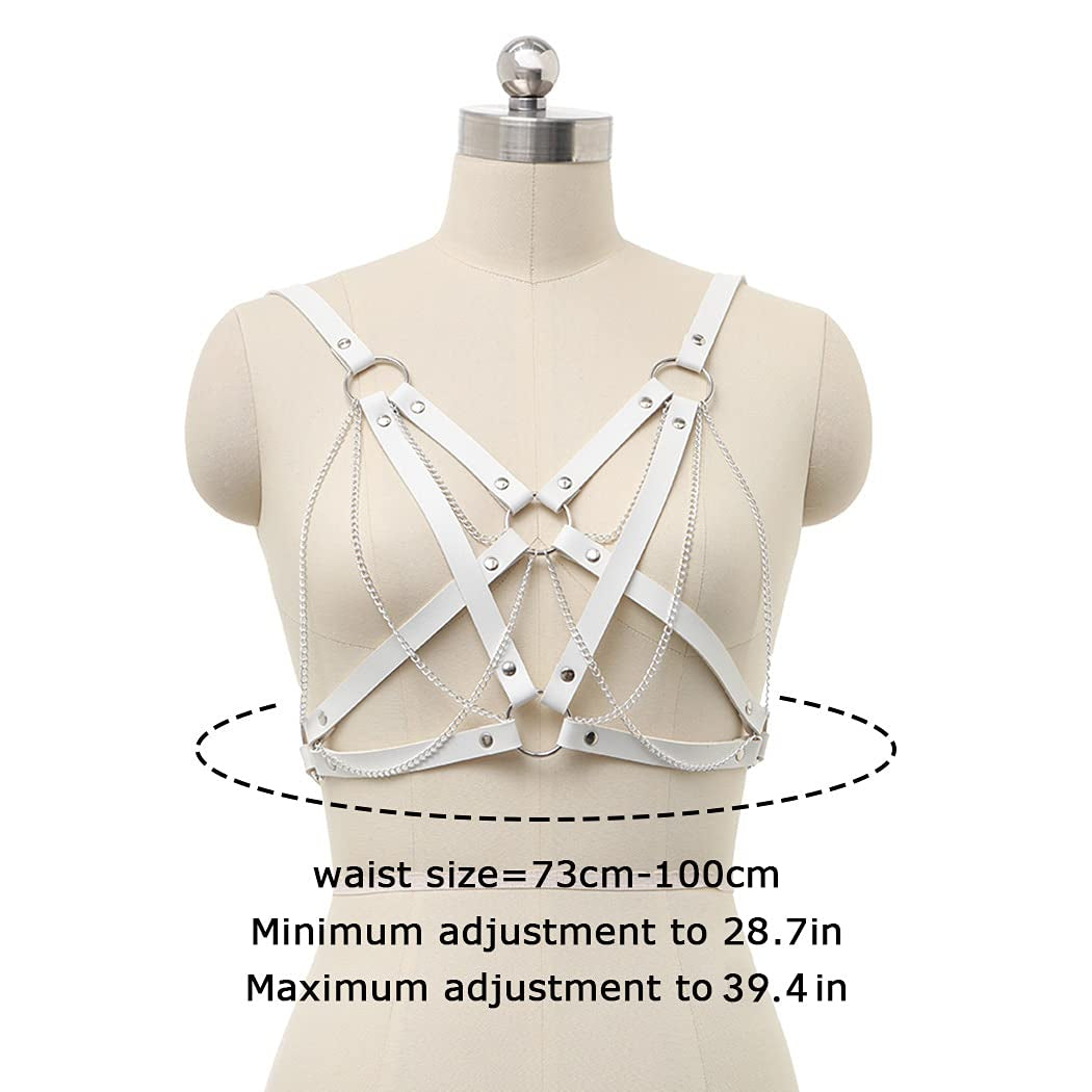 Bodiy Punk Goth Body Chain Bra Leather Harness Wasit Belly Bikini Chains Belt Jewelry Accessories for Women and Girls (White) Apparel & Accessories > Jewelry > Body Jewelry BODIY
