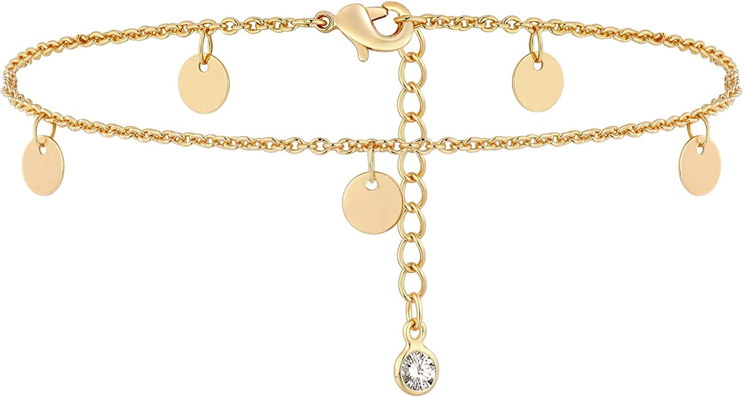 Gold Dainty Anklet,14K Gold Plated Boho CZ Star Beach Cute Pig Nose Tassel Disc Foot Chain Ankle Bracelet Lace Chain Anklet for Women… Apparel & Accessories > Jewelry > Anklets Mevecco Tassel Disc