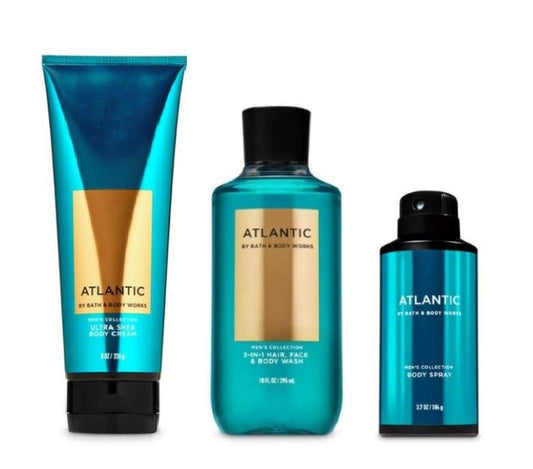 Bath and Body Works - Atlantic - Men'S - 3 Pc Bundle - Ultra Shea Body Cream, 2-In-1 Hair + Body Wash and Deodorizing Body Spray - (2020 Edition) Health & Beauty > Personal Care > Cosmetics > Bath & Body Bath and Body Works