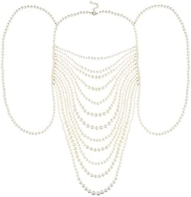 BELLULULU Women'S Pearl Body Chain Bra Sexy Bikini Body Chain-Shoulder Necklace Paris Fashion Body Chain Jewelry Show Apparel & Accessories > Jewelry > Body Jewelry BELLALULU