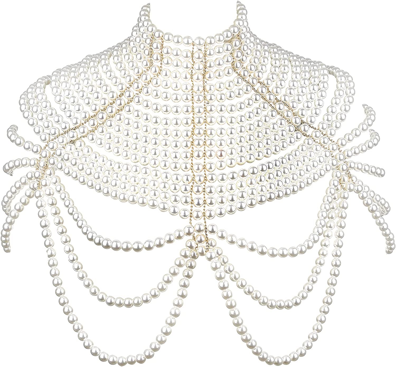 Azazccm Pearl Body Chain-Fashion Pearl Shoulder Necklace for Women,Party, Wedding, Photo Shoot, Adjustable Pearl Body Jewelry Apparel & Accessories > Jewelry > Body Jewelry Azazccm Pearls-1