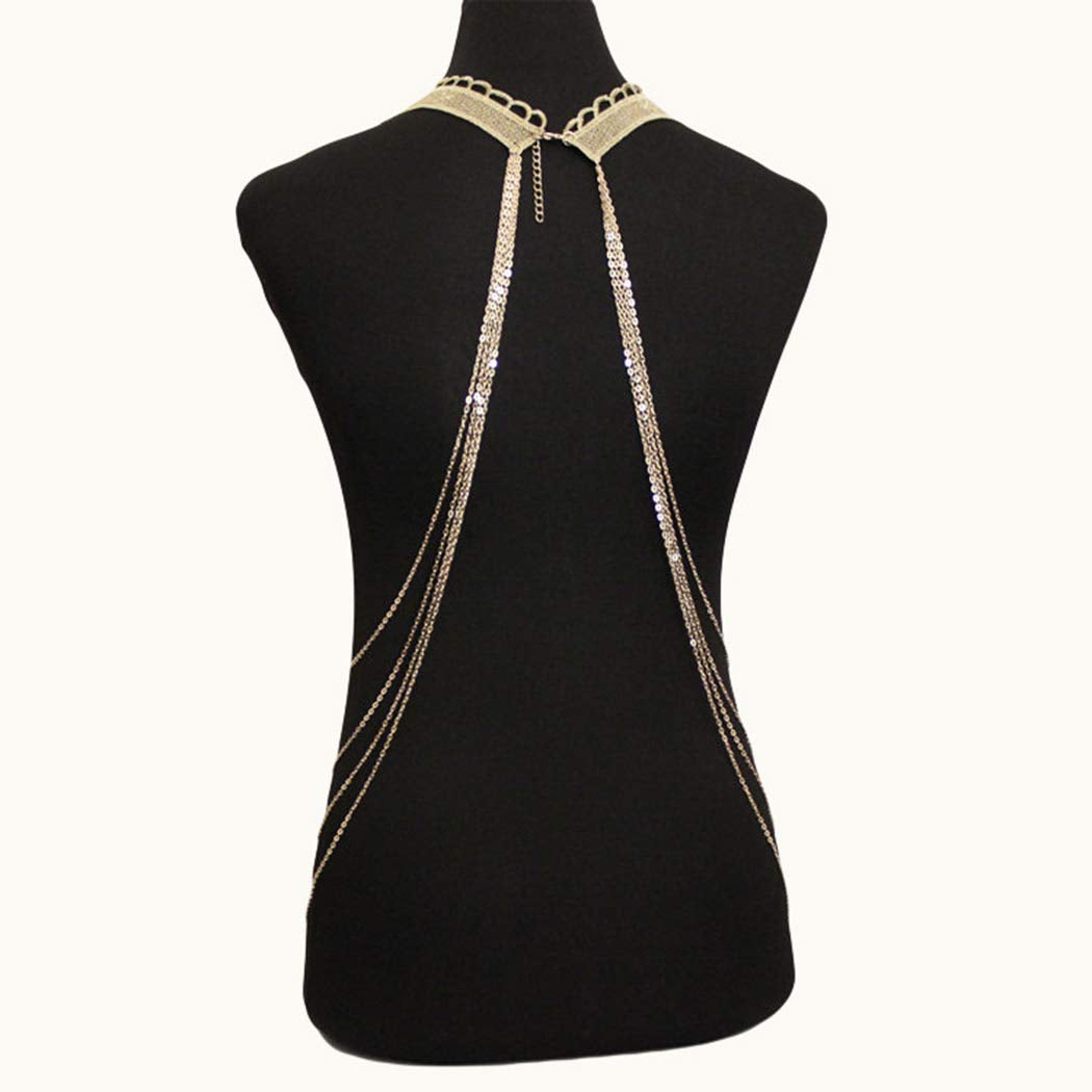 Canb Gold Body Chain Necklace Lace Body Harness Layered Crossover Festival Body Jewelry for Women and Girls (Style2) Apparel & Accessories > Jewelry > Body Jewelry CanB