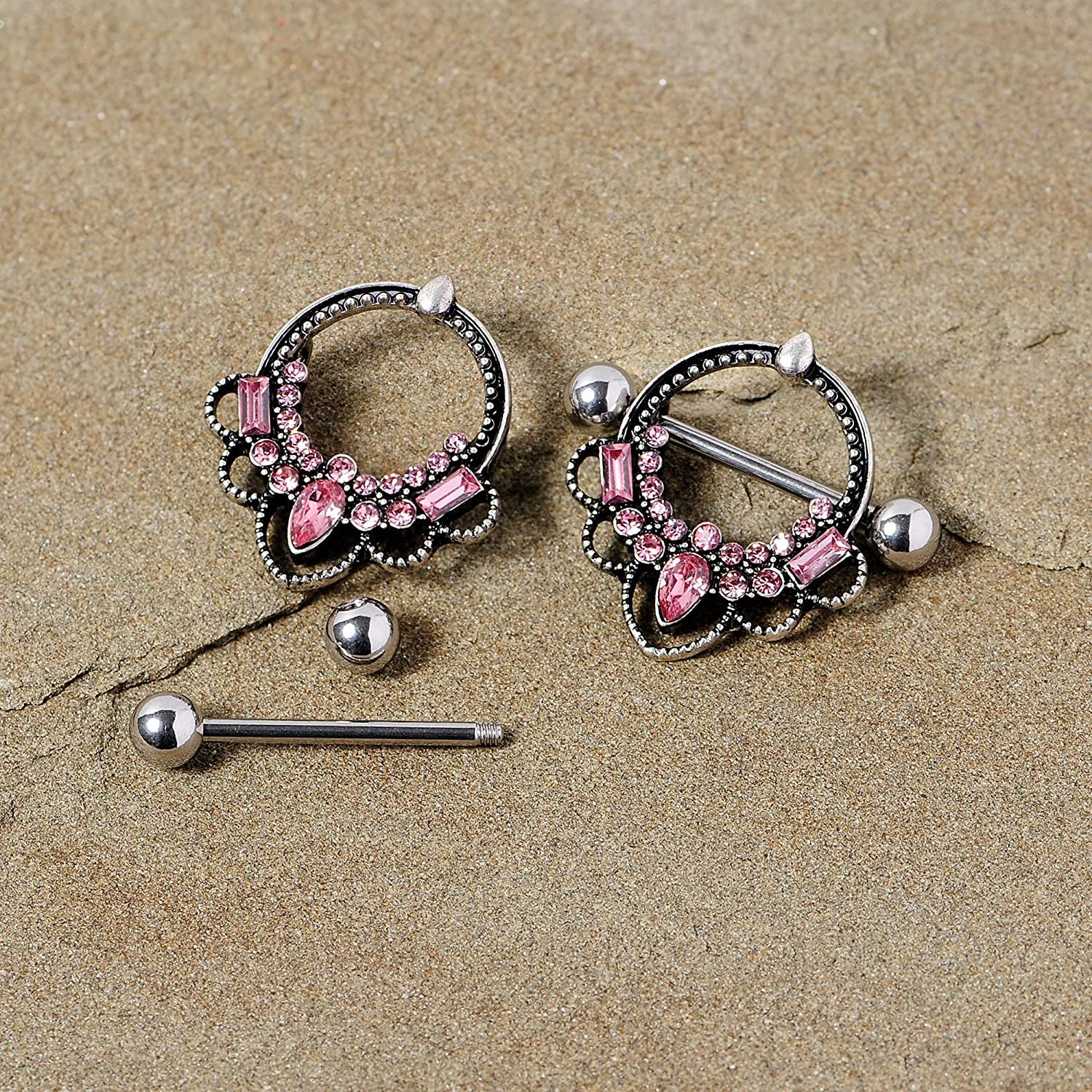 Body Candy 2Pc 14G Nipplerings Piercing Women 316L Steel Color Accent Nipple Shield Nipple Ring Set 16Mm Apparel & Accessories > Jewelry > Body Jewelry Body Candy