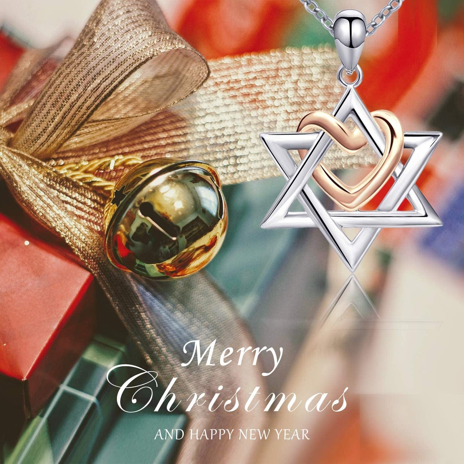 925 Silver Star of David Pendant with Rose Gold Heart Necklace Mother Day Jewelry Gift for Mom Women Girls