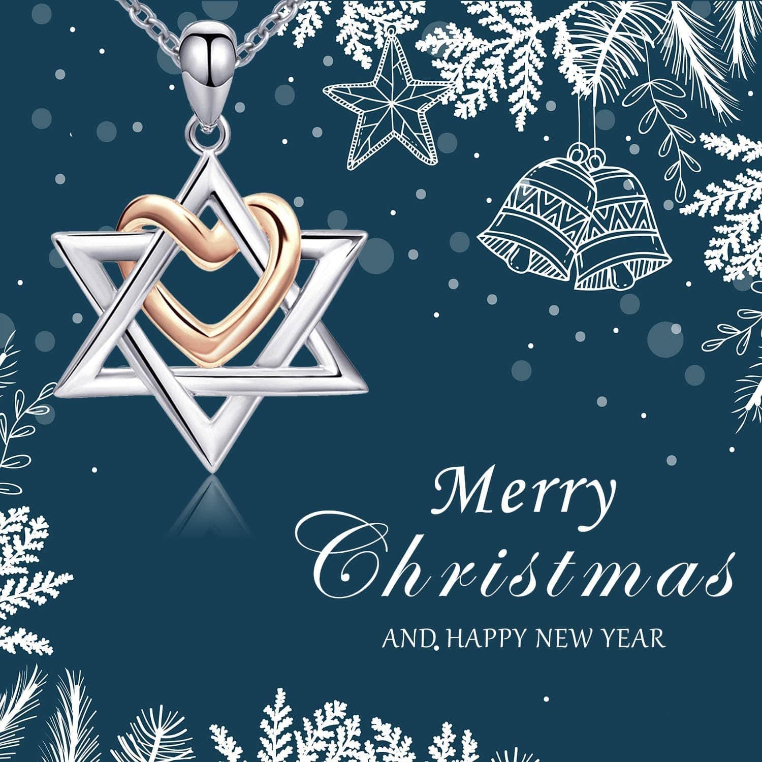 925 Silver Star of David Pendant with Rose Gold Heart Necklace Mother Day Jewelry Gift for Mom Women Girls