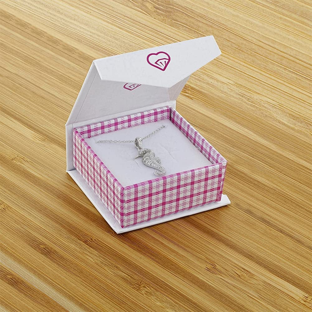 925 Sterling Silver 17" CZ Seahorse Nautical Ocean Charm Pendant Necklace Teens - Elegant & Shiny Clear Cubic Zirconia Pendant Necklaces for Women - Fashionable Jewelry for Ocean Lovers