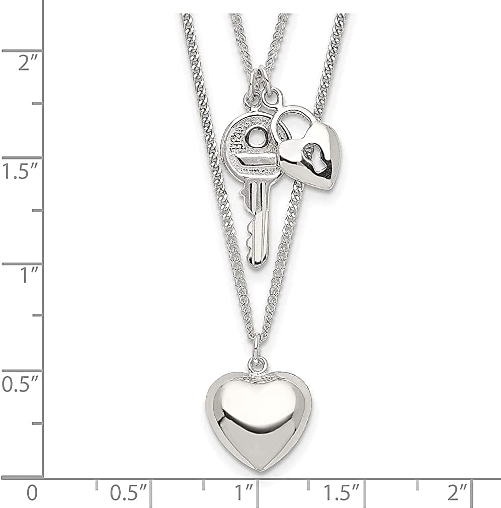 925 Sterling Silver 2 Strand Heart Key Chain Necklace Pendant Charm Multi Layer Fine Jewelry for Women Gifts for Her