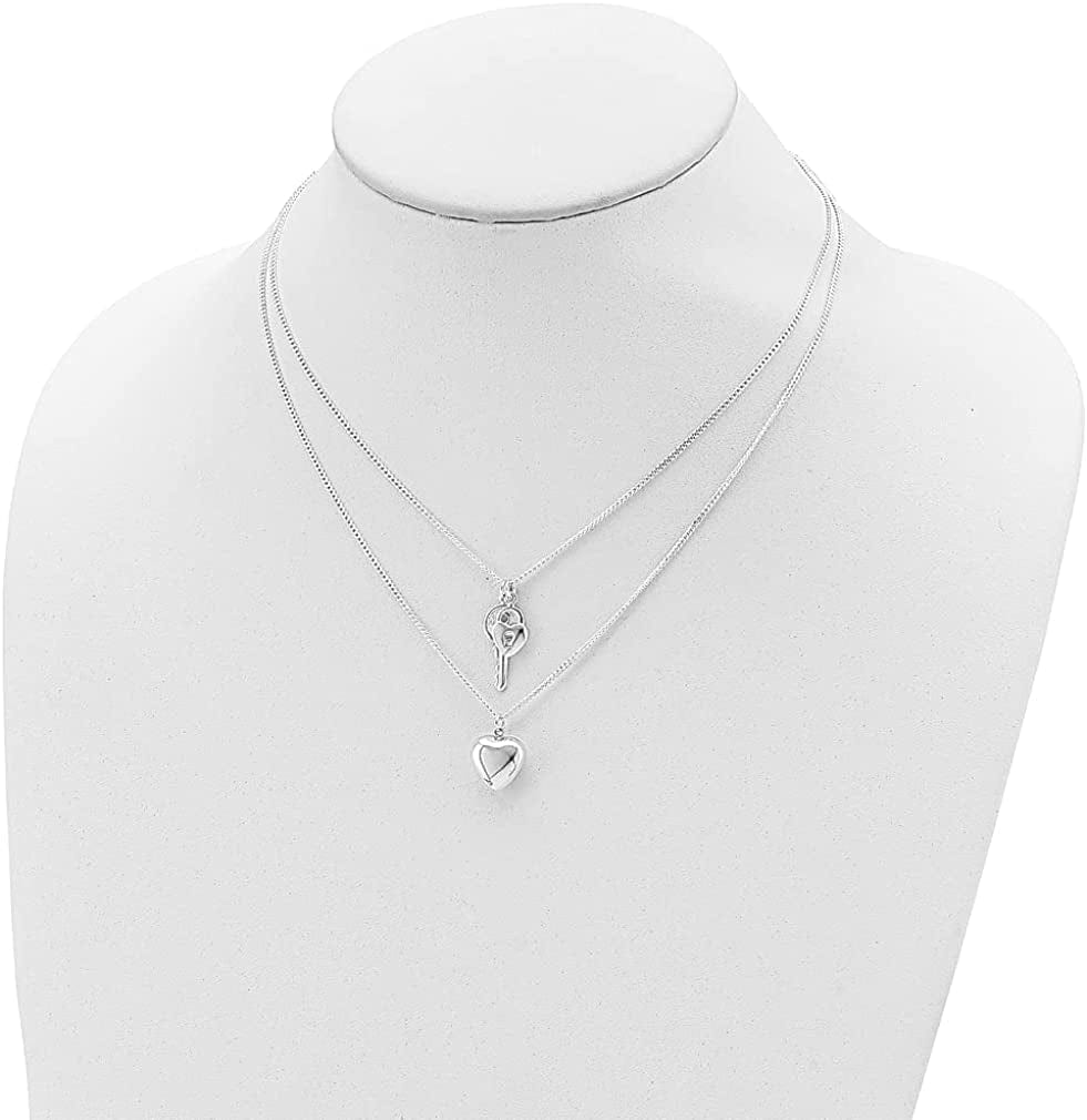 925 Sterling Silver 2 Strand Heart Key Chain Necklace Pendant Charm Multi Layer Fine Jewelry for Women Gifts for Her