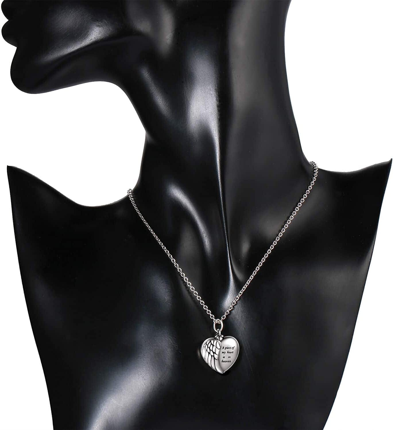 925 Sterling Silver Angel Wing Heart Urn Pendant Necklace for Ashes - a Piece of My Heart Is in Heaven Memorial Keepsake Cremation Jewelry