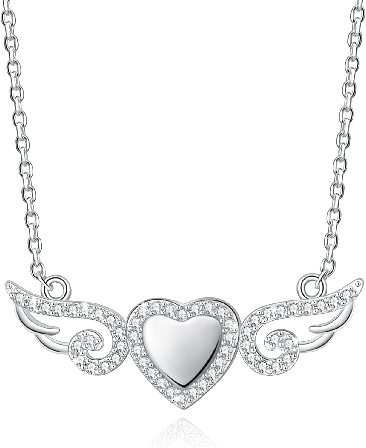 925 Sterling Silver Angel Wings Love Heart Cremation Jewelry for Ashes Memorial Urn Pendant Necklace for Women Gift White / fixed angle wings / love heart-10mm