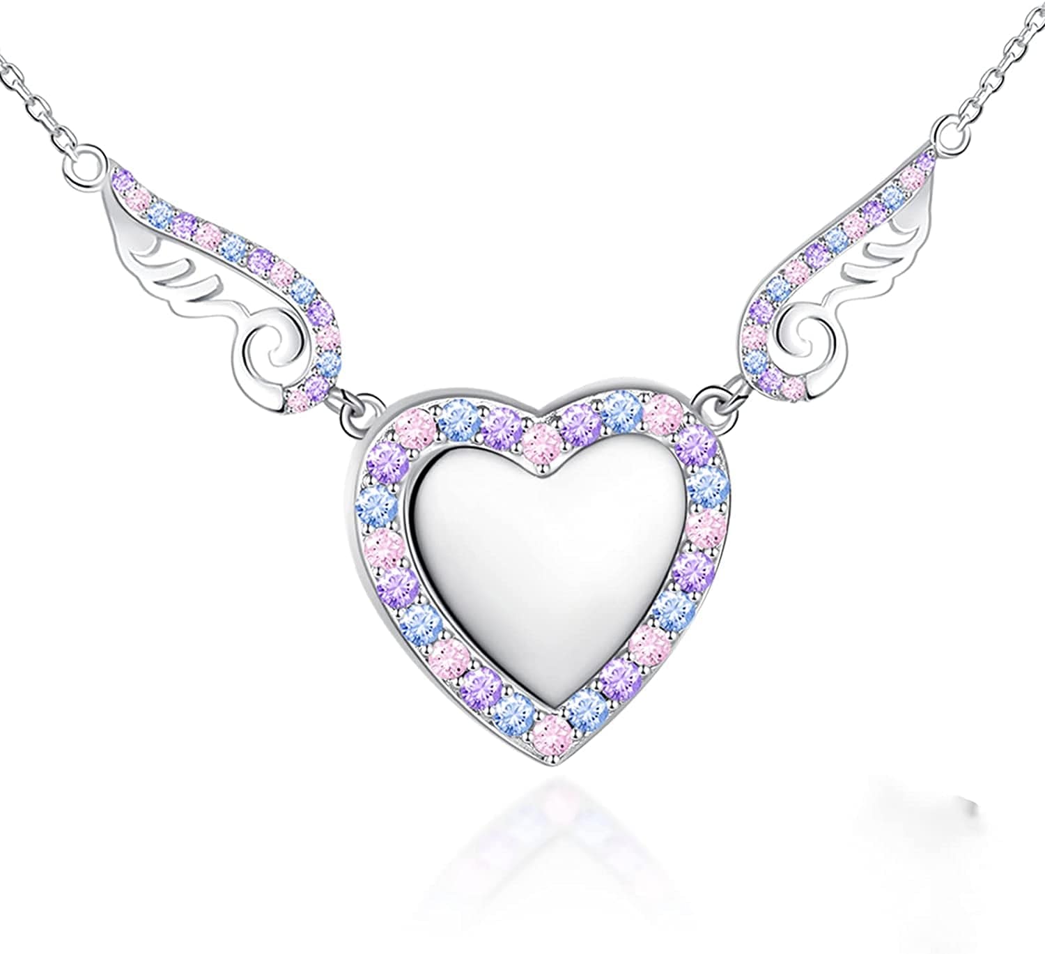 925 Sterling Silver Angel Wings Love Heart Cremation Jewelry for Ashes Memorial Urn Pendant Necklace for Women Gift colorful / movable angle wings / love heart-17mm