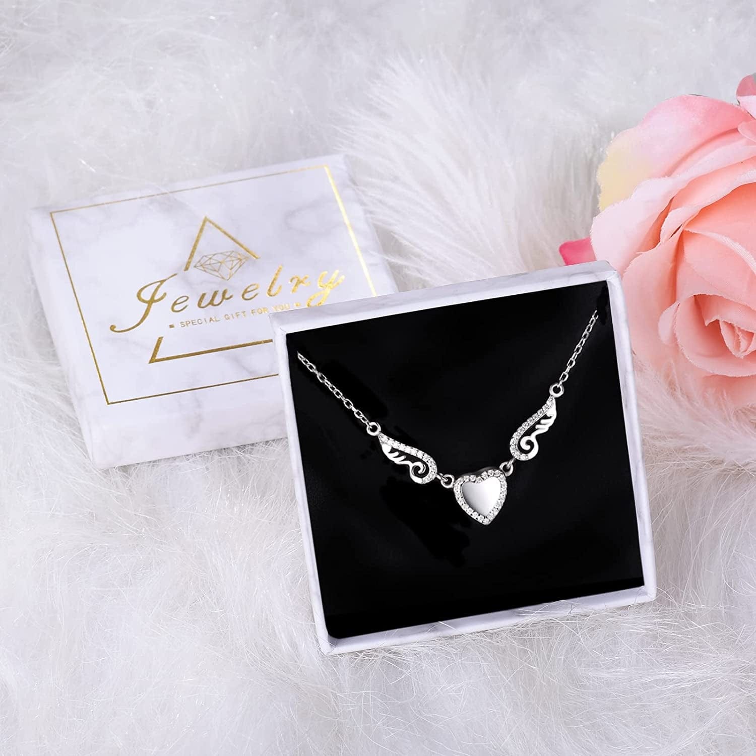925 Sterling Silver Angel Wings Love Heart Cremation Jewelry for Ashes Memorial Urn Pendant Necklace for Women Gift
