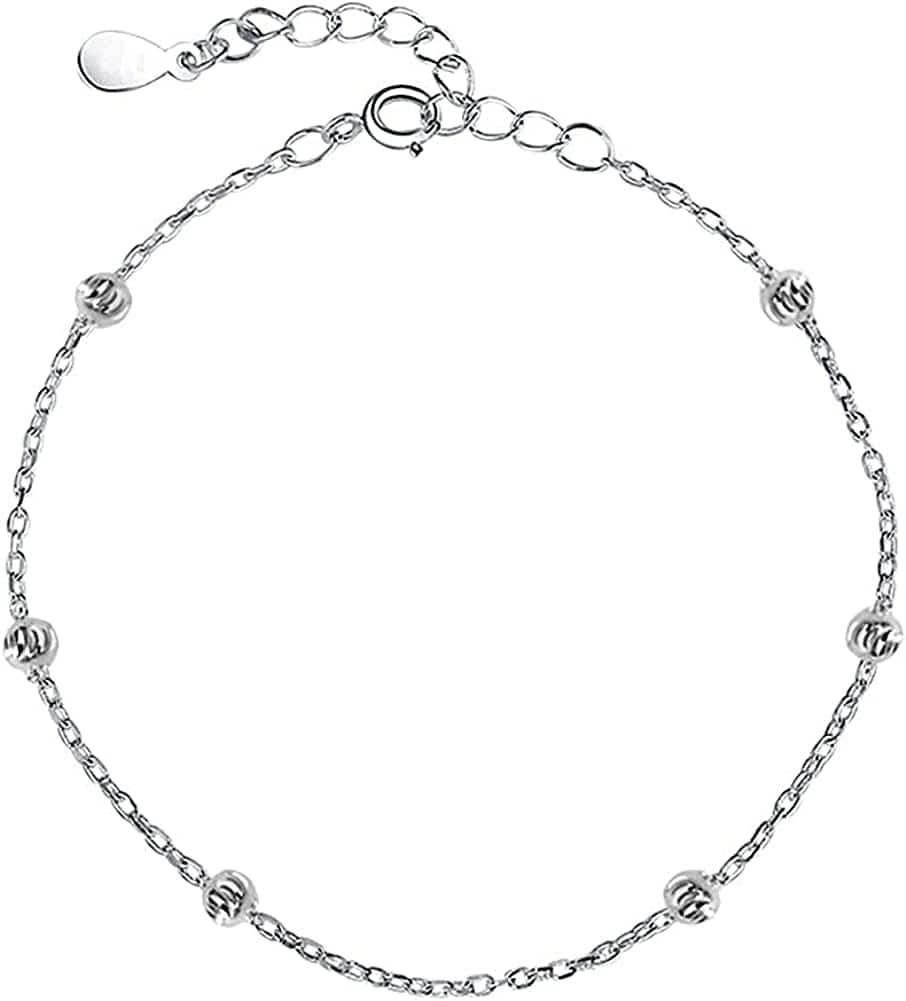 925 Sterling Silver Ankle Bracelet for Women Adjustable Bead Ankets Bracelets for Women Girls Satellite Anklet Beach Jewelry Link Chain Bracelet Apparel & Accessories > Jewelry > Anklets YALLNASL