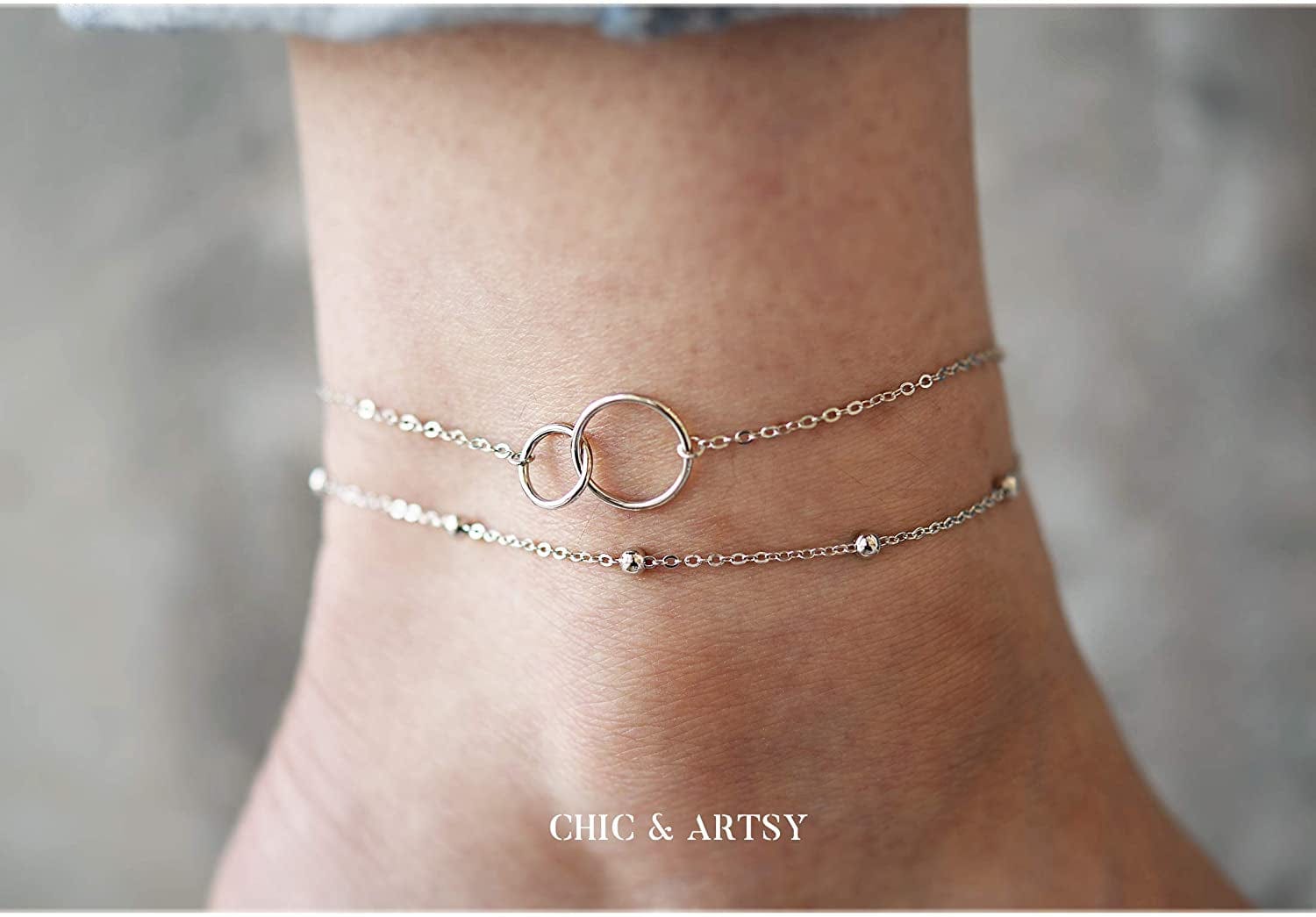 925 Sterling Silver Ankle Bracelet Multilayer Anklets for Women Satellite, Star, Cross, Circle, Butterfly, Teardrop, Oval Disk Layered Anklet Beach Jewelry Apparel & Accessories > Jewelry > Anklets CHIC & ARTSY