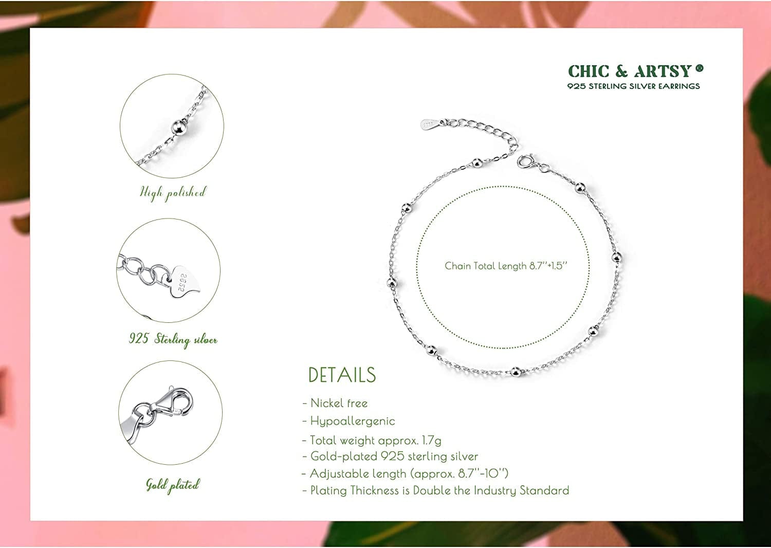 925 Sterling Silver Ankle Bracelet Multilayer Anklets for Women Satellite, Star, Cross, Circle, Butterfly, Teardrop, Oval Disk Layered Anklet Beach Jewelry Apparel & Accessories > Jewelry > Anklets CHIC & ARTSY