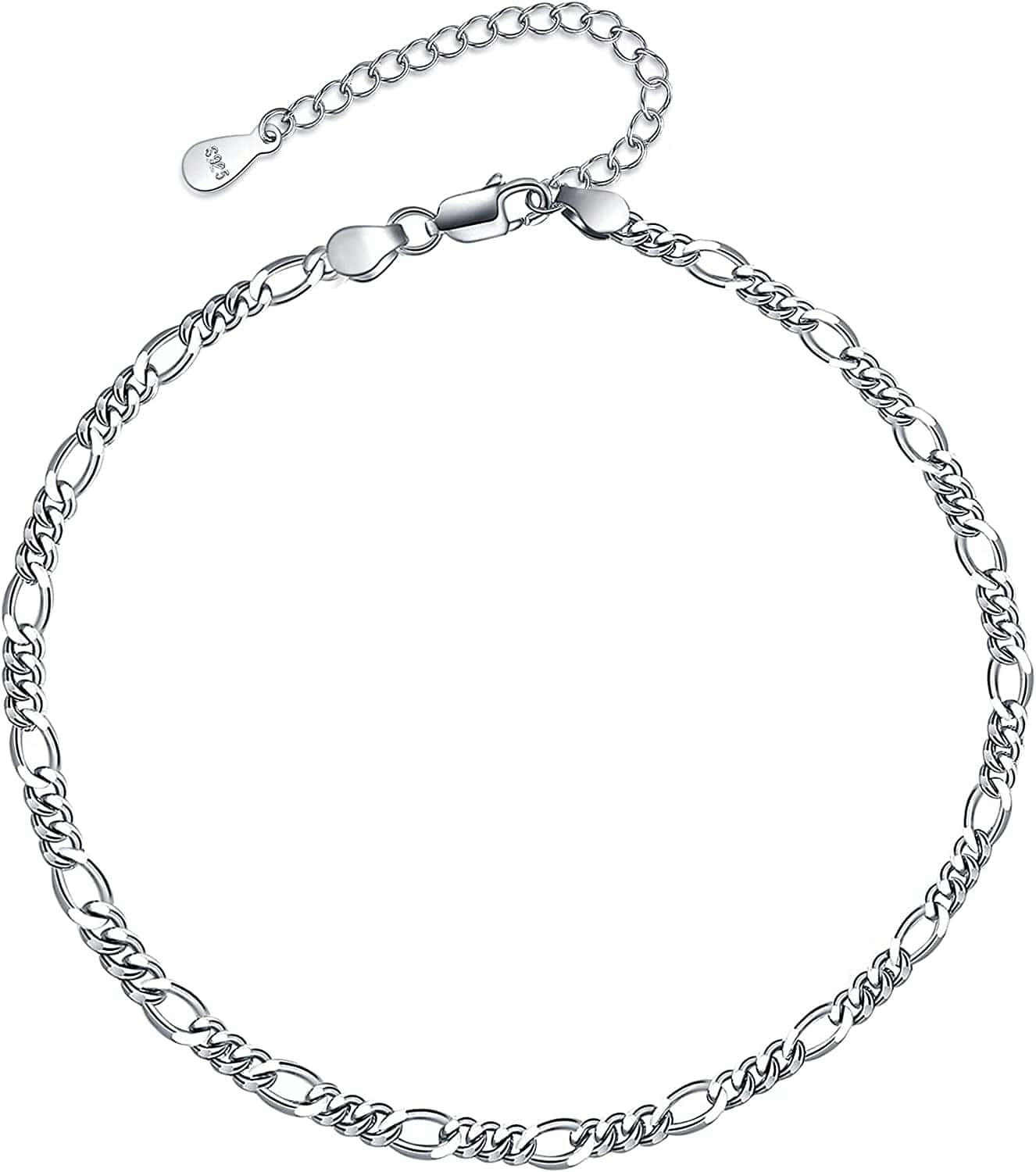 925 Sterling Silver Ankle Bracelet Multilayer Anklets for Women Satellite, Star, Cross, Circle, Butterfly, Teardrop, Oval Disk Layered Anklet Beach Jewelry Apparel & Accessories > Jewelry > Anklets CHIC & ARTSY Figaro link