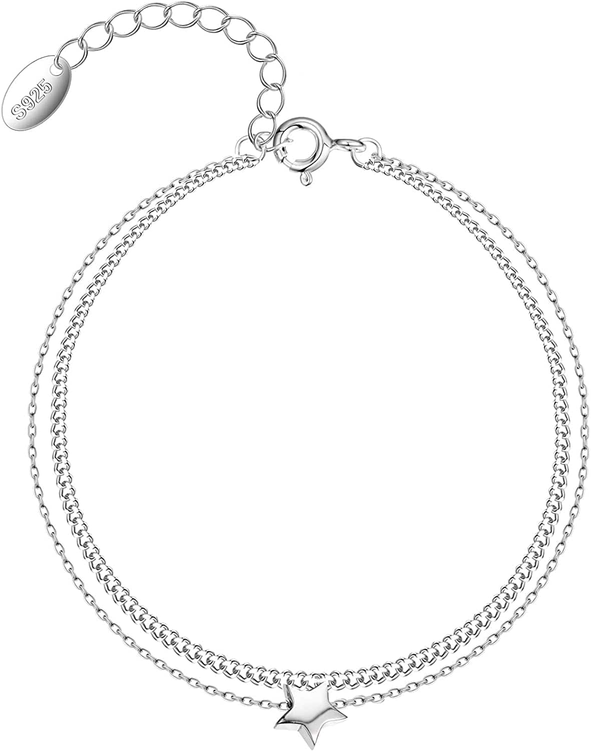 925 Sterling Silver Ankle Bracelet Multilayer Anklets for Women Satellite, Star, Cross, Circle, Butterfly, Teardrop, Oval Disk Layered Anklet Beach Jewelry Apparel & Accessories > Jewelry > Anklets CHIC & ARTSY star layered