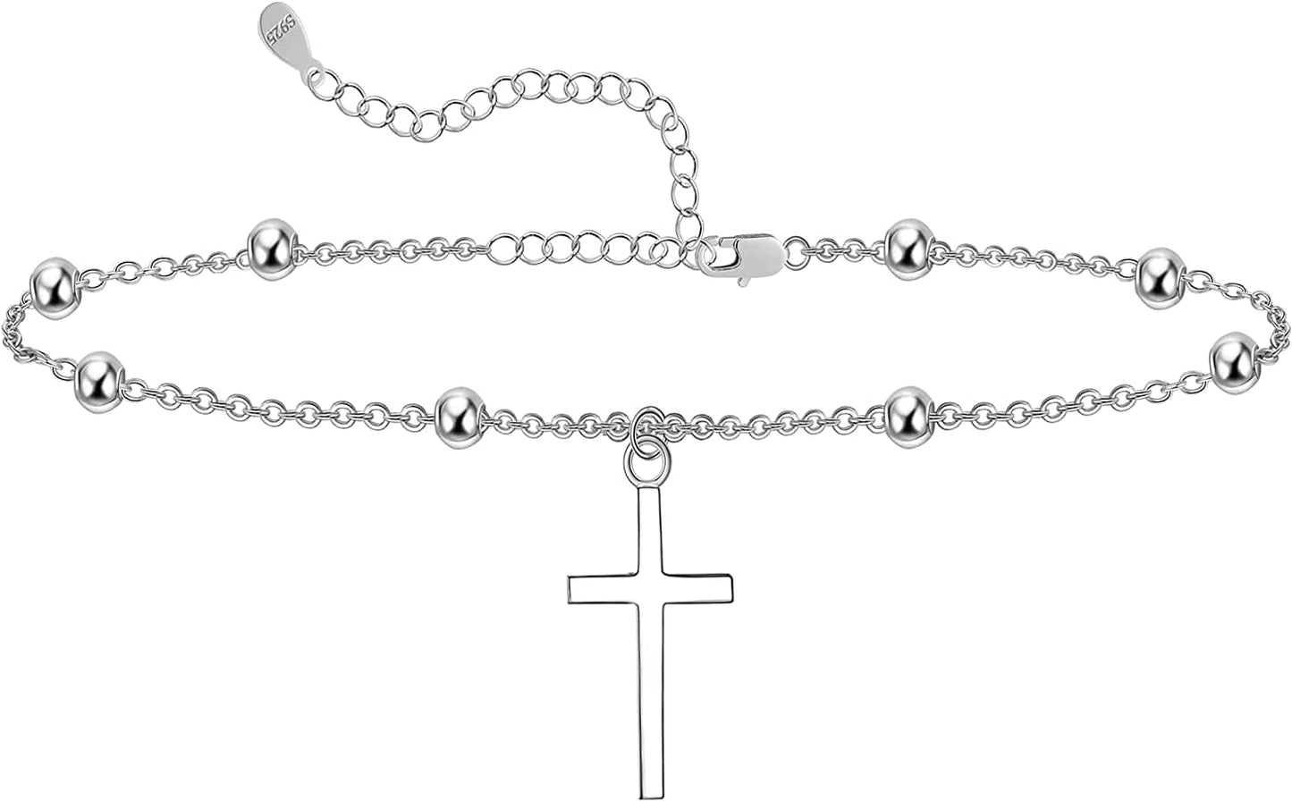 925 Sterling Silver Ankle Bracelet Multilayer Anklets for Women Satellite, Star, Cross, Circle, Butterfly, Teardrop, Oval Disk Layered Anklet Beach Jewelry Apparel & Accessories > Jewelry > Anklets CHIC & ARTSY cross