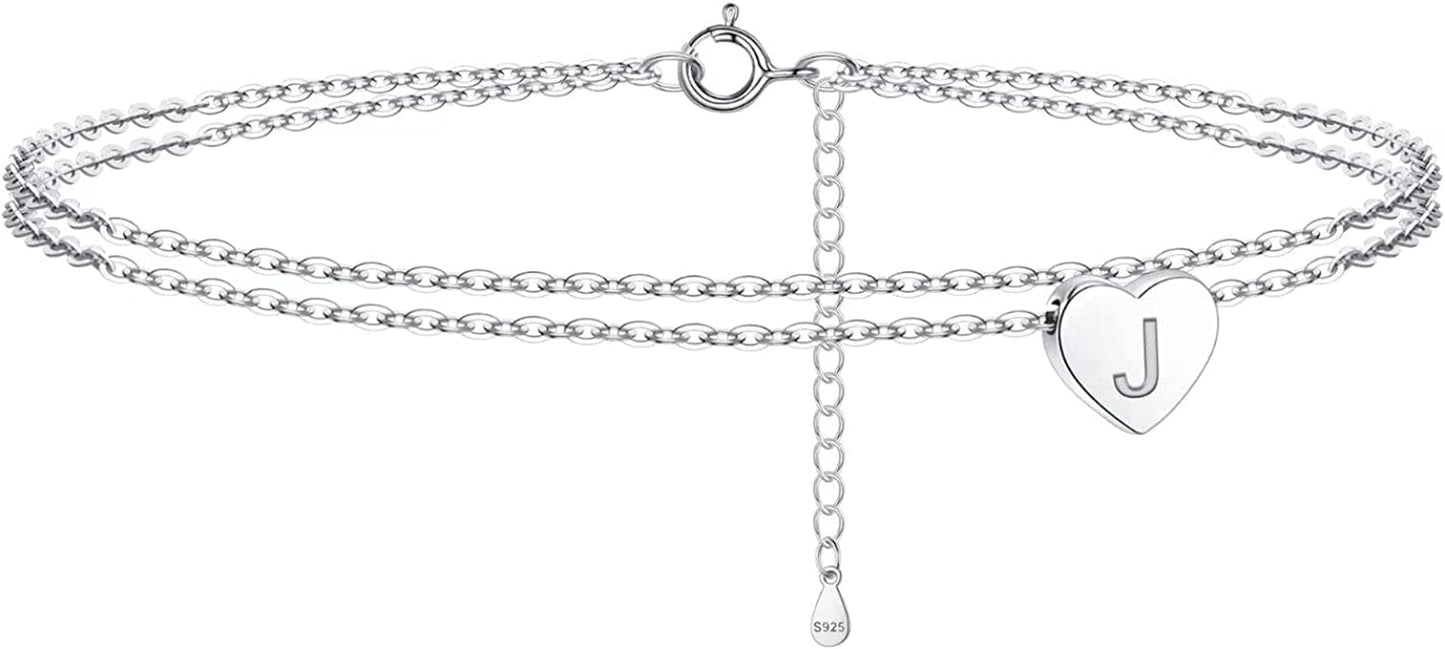 925 Sterling Silver Ankle Bracelets for Women, Silver Anklets for Women Layered Heart Ankle Bracelets Dainty Letter Initial Anklet A-Z Silver Anklets for Women Teen Girls Beach Foot Jewelry Gifts Apparel & Accessories > Jewelry > Anklets IEFSHINY J