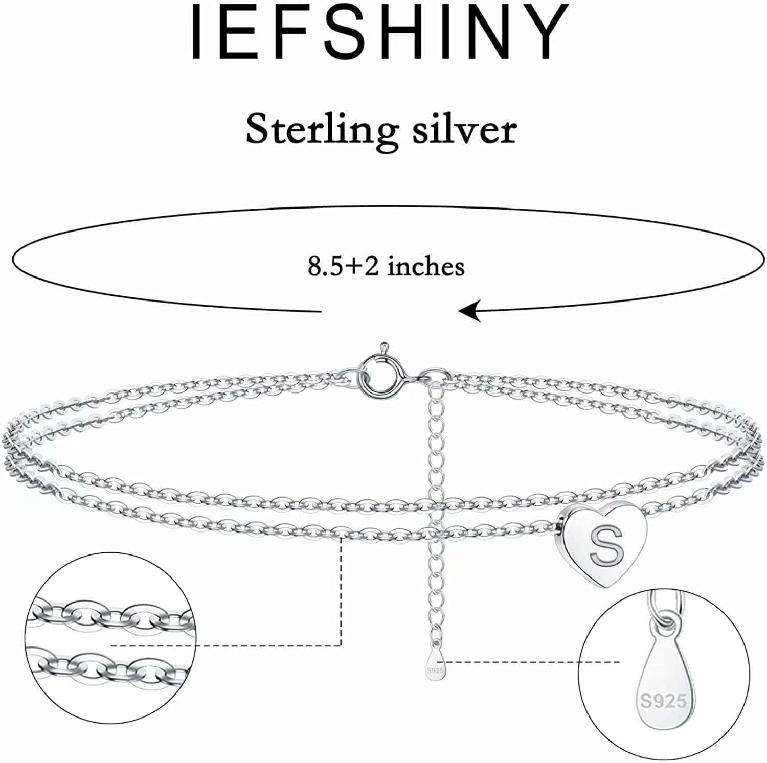 925 Sterling Silver Ankle Bracelets for Women, Silver Anklets for Women Layered Heart Ankle Bracelets Dainty Letter Initial Anklet A-Z Silver Anklets for Women Teen Girls Beach Foot Jewelry Gifts Apparel & Accessories > Jewelry > Anklets IEFSHINY