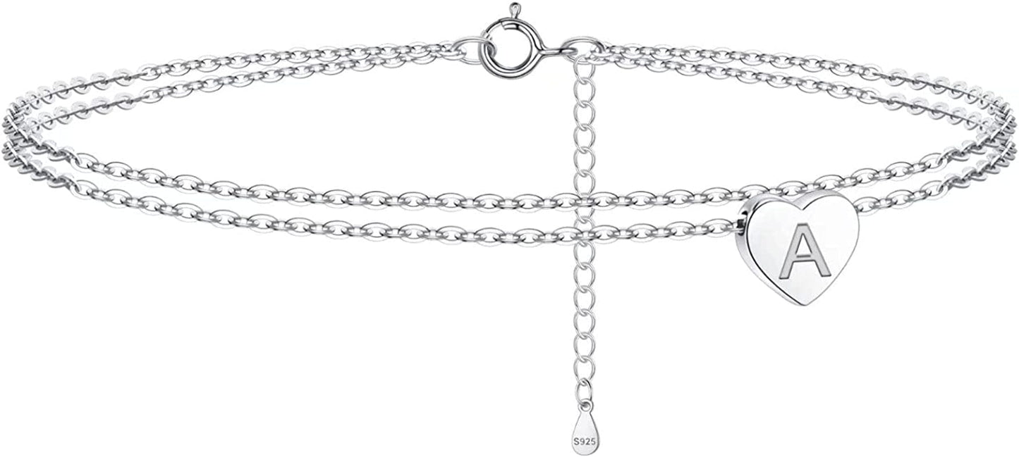 925 Sterling Silver Ankle Bracelets for Women, Silver Anklets for Women Layered Heart Ankle Bracelets Dainty Letter Initial Anklet A-Z Silver Anklets for Women Teen Girls Beach Foot Jewelry Gifts Apparel & Accessories > Jewelry > Anklets IEFSHINY A