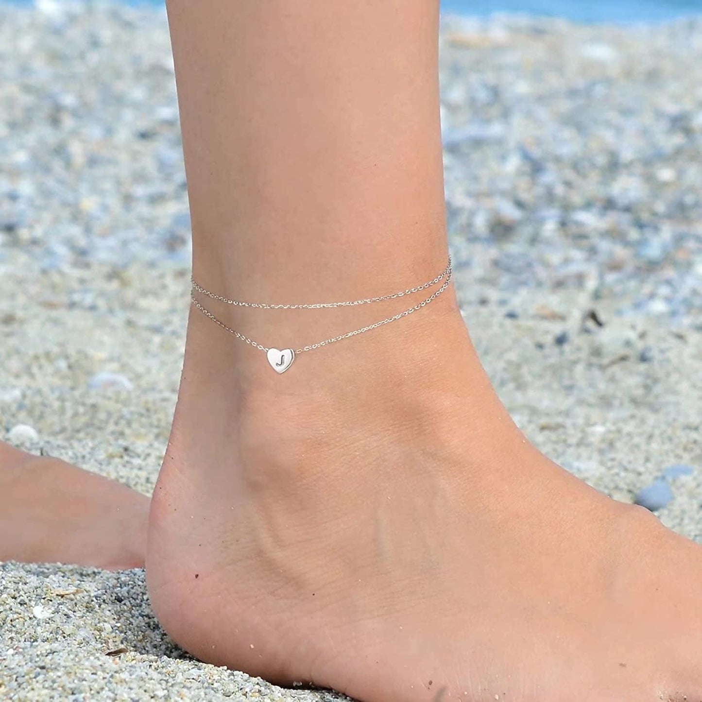925 Sterling Silver Ankle Bracelets for Women, Silver Anklets for Women Layered Heart Ankle Bracelets Dainty Letter Initial Anklet A-Z Silver Anklets for Women Teen Girls Beach Foot Jewelry Gifts Apparel & Accessories > Jewelry > Anklets IEFSHINY