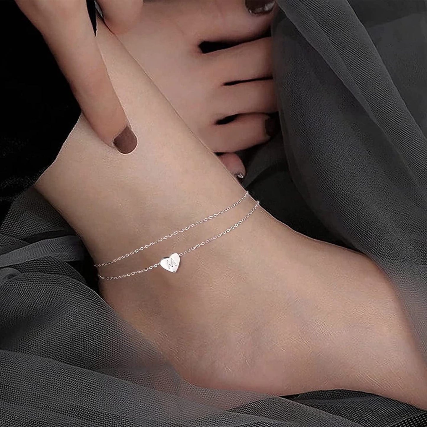 925 Sterling Silver Ankle Bracelets for Women, Silver Anklets for Women Layered Heart Ankle Bracelets Dainty Letter Initial Anklet A-Z Silver Anklets for Women Teen Girls Beach Foot Jewelry Gifts Apparel & Accessories > Jewelry > Anklets IEFSHINY