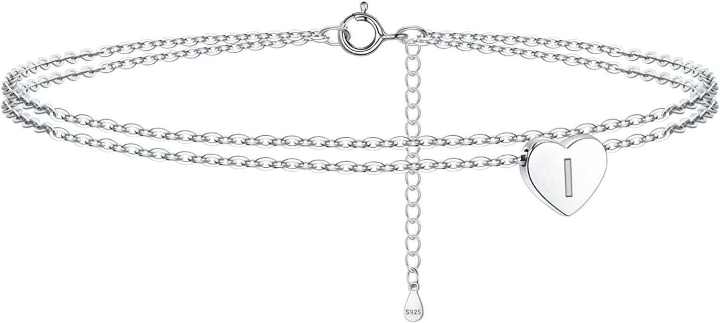 925 Sterling Silver Ankle Bracelets for Women, Silver Anklets for Women Layered Heart Ankle Bracelets Dainty Letter Initial Anklet A-Z Silver Anklets for Women Teen Girls Beach Foot Jewelry Gifts Apparel & Accessories > Jewelry > Anklets IEFSHINY I