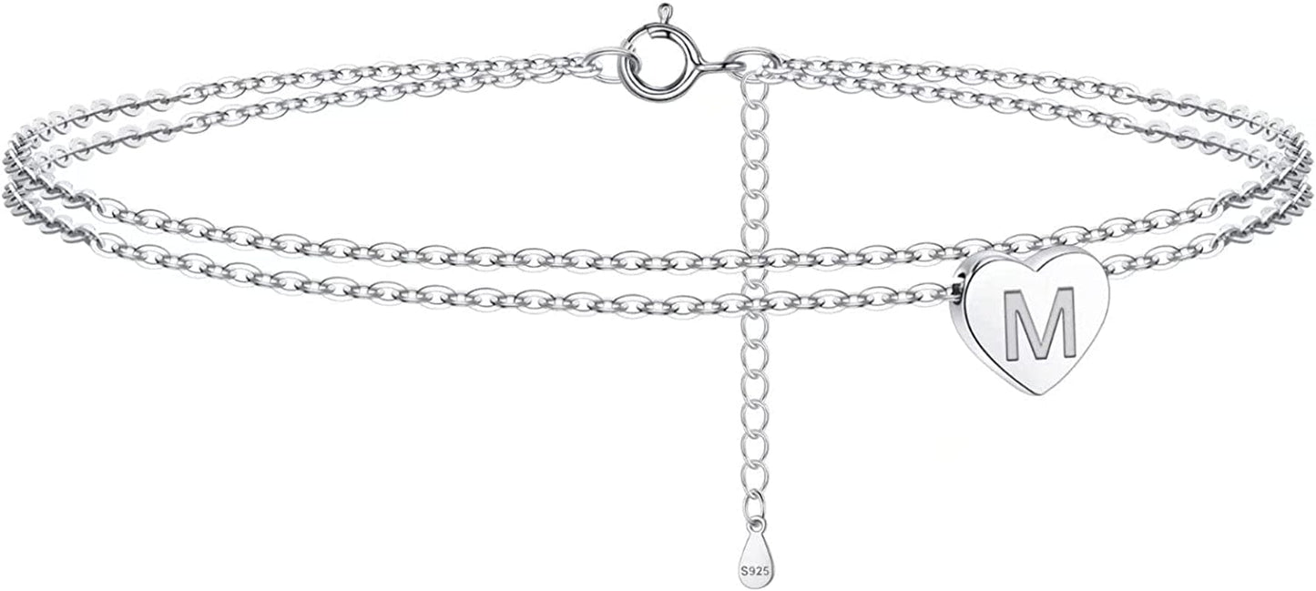 925 Sterling Silver Ankle Bracelets for Women, Silver Anklets for Women Layered Heart Ankle Bracelets Dainty Letter Initial Anklet A-Z Silver Anklets for Women Teen Girls Beach Foot Jewelry Gifts Apparel & Accessories > Jewelry > Anklets IEFSHINY M