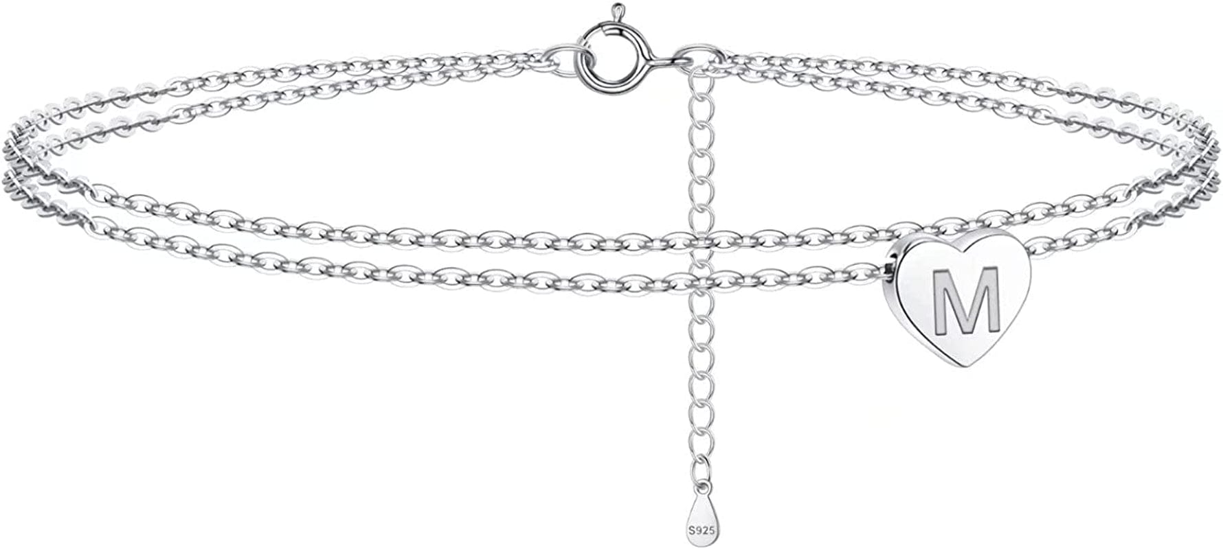 925 Sterling Silver Ankle Bracelets for Women, Silver Anklets for Women Layered Heart Ankle Bracelets Dainty Letter Initial Anklet A-Z Silver Anklets for Women Teen Girls Beach Foot Jewelry Gifts Apparel & Accessories > Jewelry > Anklets IEFSHINY M