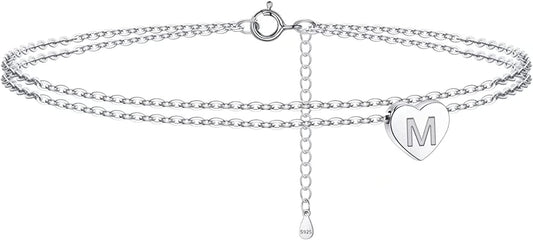 925 Sterling Silver Ankle Bracelets for Women, Silver Anklets for Women Layered Heart Ankle Bracelets Dainty Letter Initial Anklet A-Z Silver Anklets for Women Teen Girls Beach Foot Jewelry Gifts Apparel & Accessories > Jewelry > Anklets IEFSHINY M