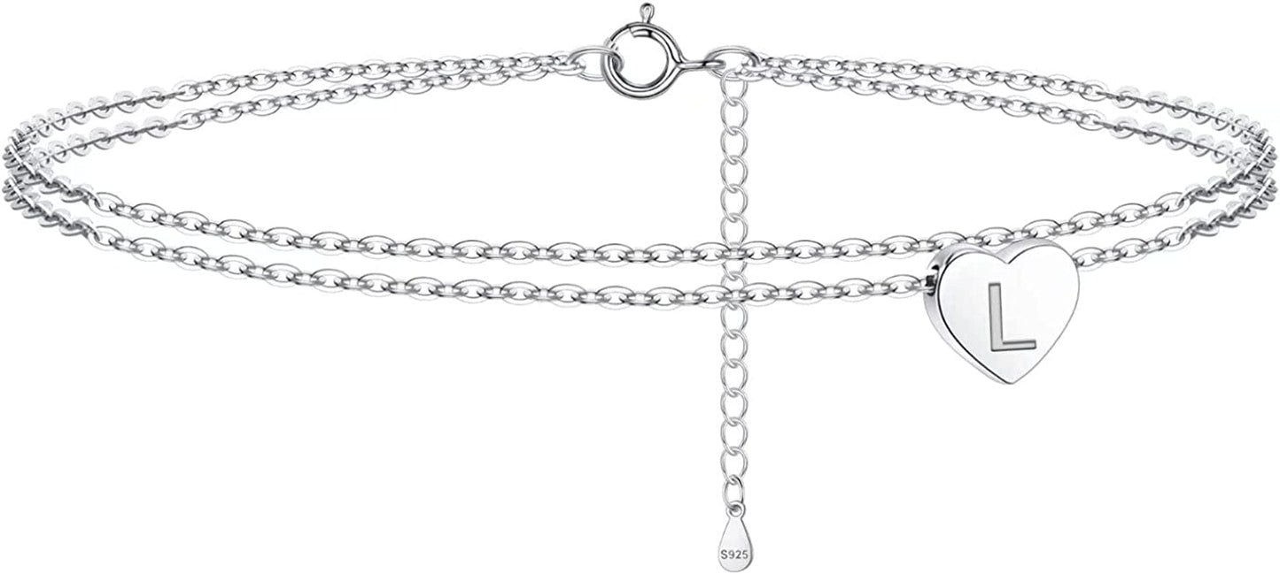 925 Sterling Silver Ankle Bracelets for Women, Silver Anklets for Women Layered Heart Ankle Bracelets Dainty Letter Initial Anklet A-Z Silver Anklets for Women Teen Girls Beach Foot Jewelry Gifts Apparel & Accessories > Jewelry > Anklets IEFSHINY L