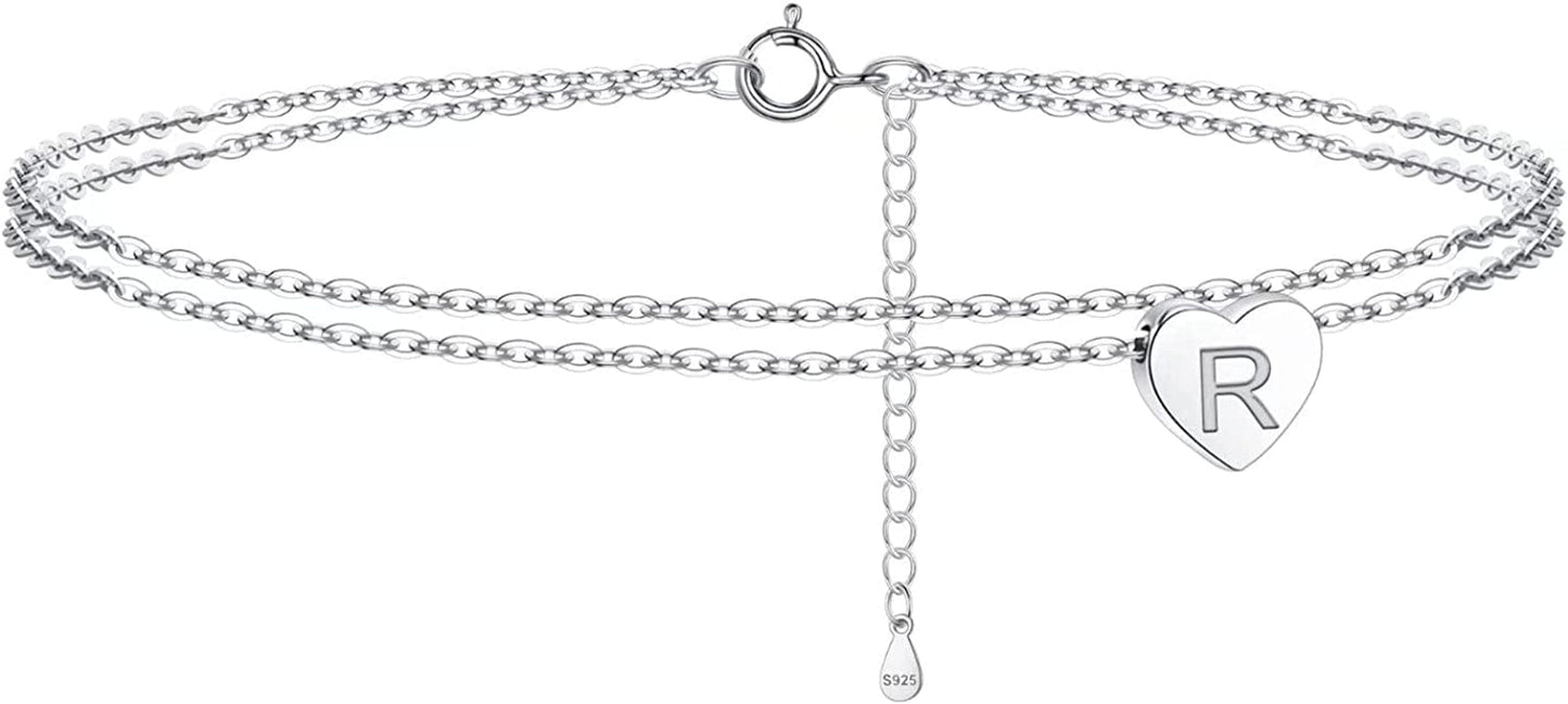 925 Sterling Silver Ankle Bracelets for Women, Silver Anklets for Women Layered Heart Ankle Bracelets Dainty Letter Initial Anklet A-Z Silver Anklets for Women Teen Girls Beach Foot Jewelry Gifts Apparel & Accessories > Jewelry > Anklets IEFSHINY R