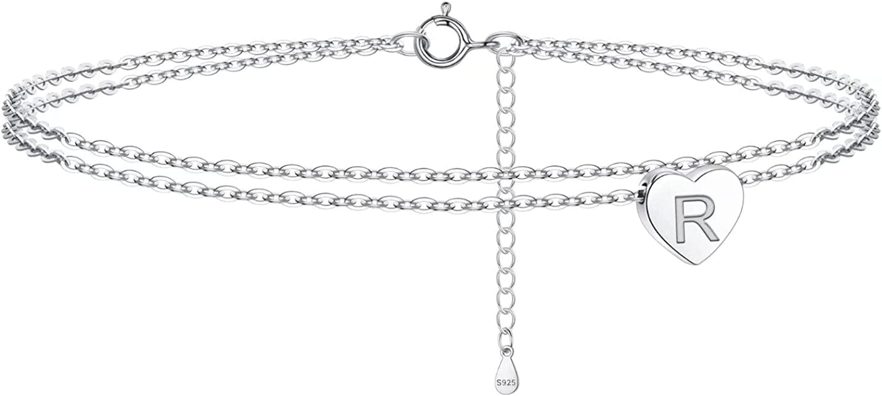 925 Sterling Silver Ankle Bracelets for Women, Silver Anklets for Women Layered Heart Ankle Bracelets Dainty Letter Initial Anklet A-Z Silver Anklets for Women Teen Girls Beach Foot Jewelry Gifts Apparel & Accessories > Jewelry > Anklets IEFSHINY R