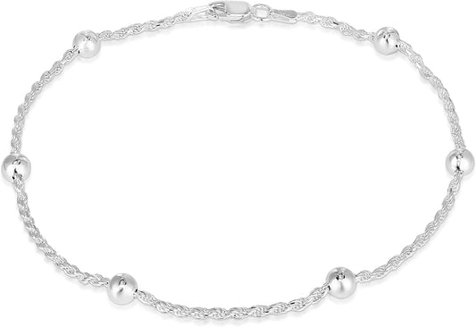 925 Sterling Silver Anklets for Women, Ankle Bracelets for Women, Basic Chain Link Anklets for Women, Girls Anklets, Beach Anklets, Bead Anklet, Summer Jewelry, 10 Inch Anklet Apparel & Accessories > Jewelry > Anklets Verona Jewelers ROPE/5MM Bead