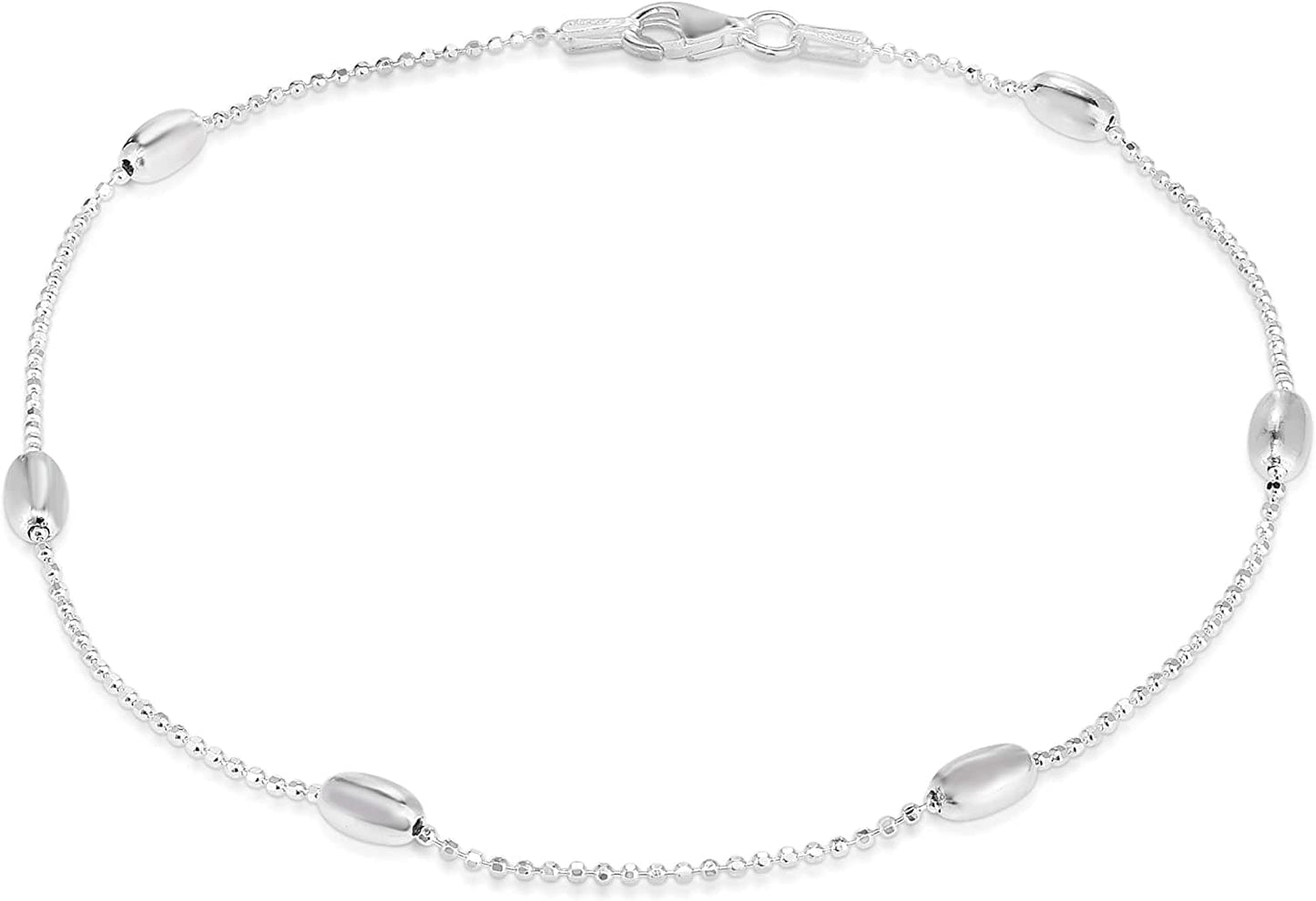 925 Sterling Silver Anklets for Women, Ankle Bracelets for Women, Basic Chain Link Anklets for Women, Girls Anklets, Beach Anklets, Bead Anklet, Summer Jewelry, 10 Inch Anklet Apparel & Accessories > Jewelry > Anklets Verona Jewelers DIAMOND CUT BEAD/ W OVAL BEAD