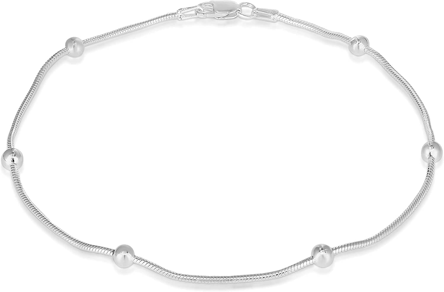 925 Sterling Silver Anklets for Women, Ankle Bracelets for Women, Basic Chain Link Anklets for Women, Girls Anklets, Beach Anklets, Bead Anklet, Summer Jewelry, 10 Inch Anklet Apparel & Accessories > Jewelry > Anklets Verona Jewelers SNAKE/4MM BEAD