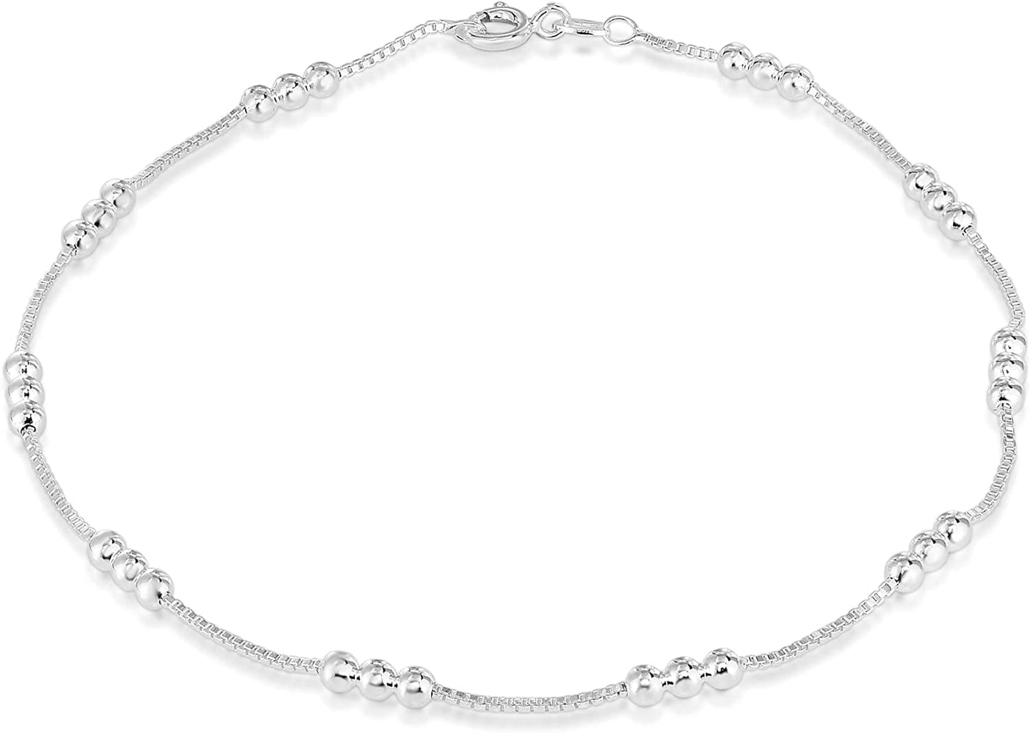 925 Sterling Silver Anklets for Women, Ankle Bracelets for Women, Basic Chain Link Anklets for Women, Girls Anklets, Beach Anklets, Bead Anklet, Summer Jewelry, 10 Inch Anklet Apparel & Accessories > Jewelry > Anklets Verona Jewelers BOX/3+1 BEAD