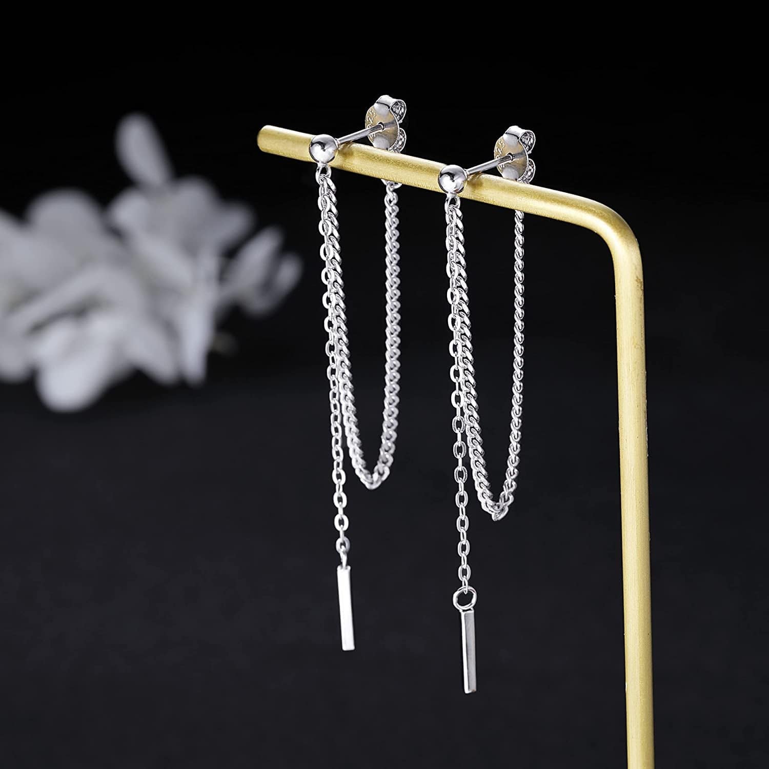 925 Sterling Silver Bar Dangle Earrings for Women Teen Girls Threader Earrings Chain