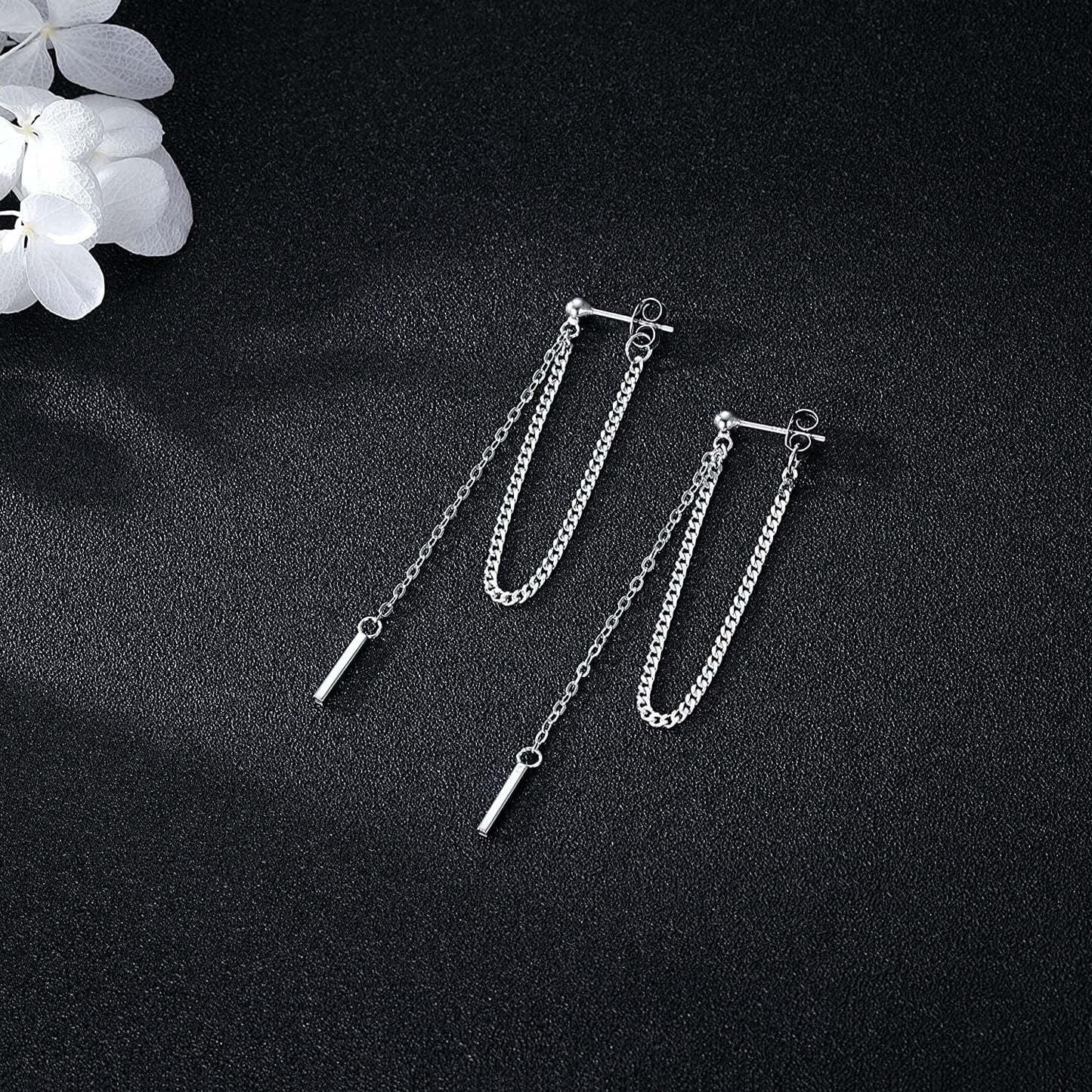 925 Sterling Silver Bar Dangle Earrings for Women Teen Girls Threader Earrings Chain